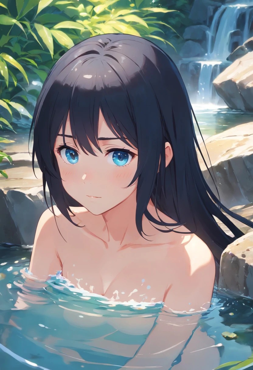 nsfw, 最高masterpiece、(masterpiece, best quality, ultra detailed), (detailed face, detailed eyes), (solo, sweat, wet, panicking, gaping, surprised, full-face blush), dutch angle, looking up, from above standing, arms on head back ((nude)) in water, forest, lake BREAK  (masterpiece, highest quality), NSFW, 
Azuma Fubuki  \(Demon City Spirit Soldier Slave\), Azuma Fubuki eyes, Azuma Fubuki hair, (shiny skin:1.2),curved body,
huge breasts,whole hip, (pink nipples:1.3), open your mouth, Happy, blush cheeks, No bra,
Break NSFW,