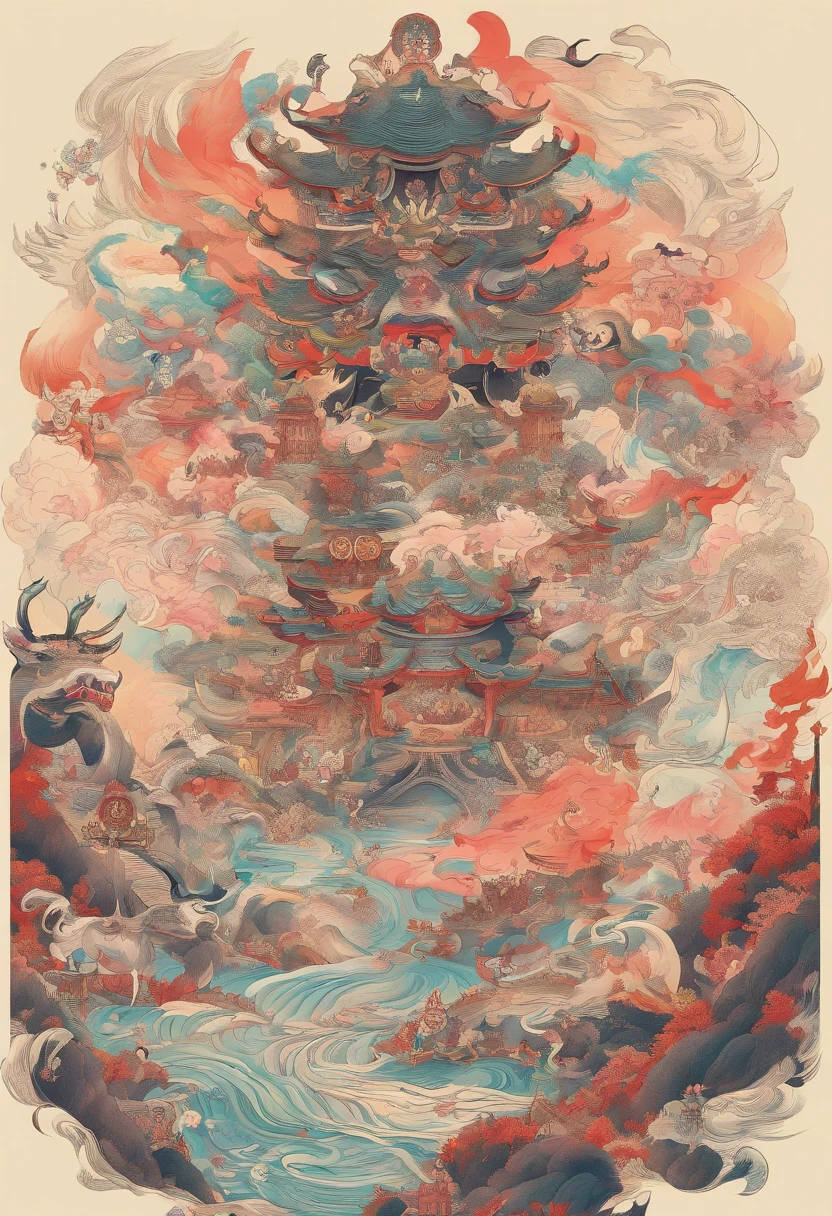 Chinese mythology,Mountain and Sea Sutra,cow head,(((One-legged))),((Spit fire in the mouth)),moor,tmasterpiece,Best picture quality,super-fine,Super magical,ultra - detailed,8K分辨率,OC renderer,dynamic viewing angle