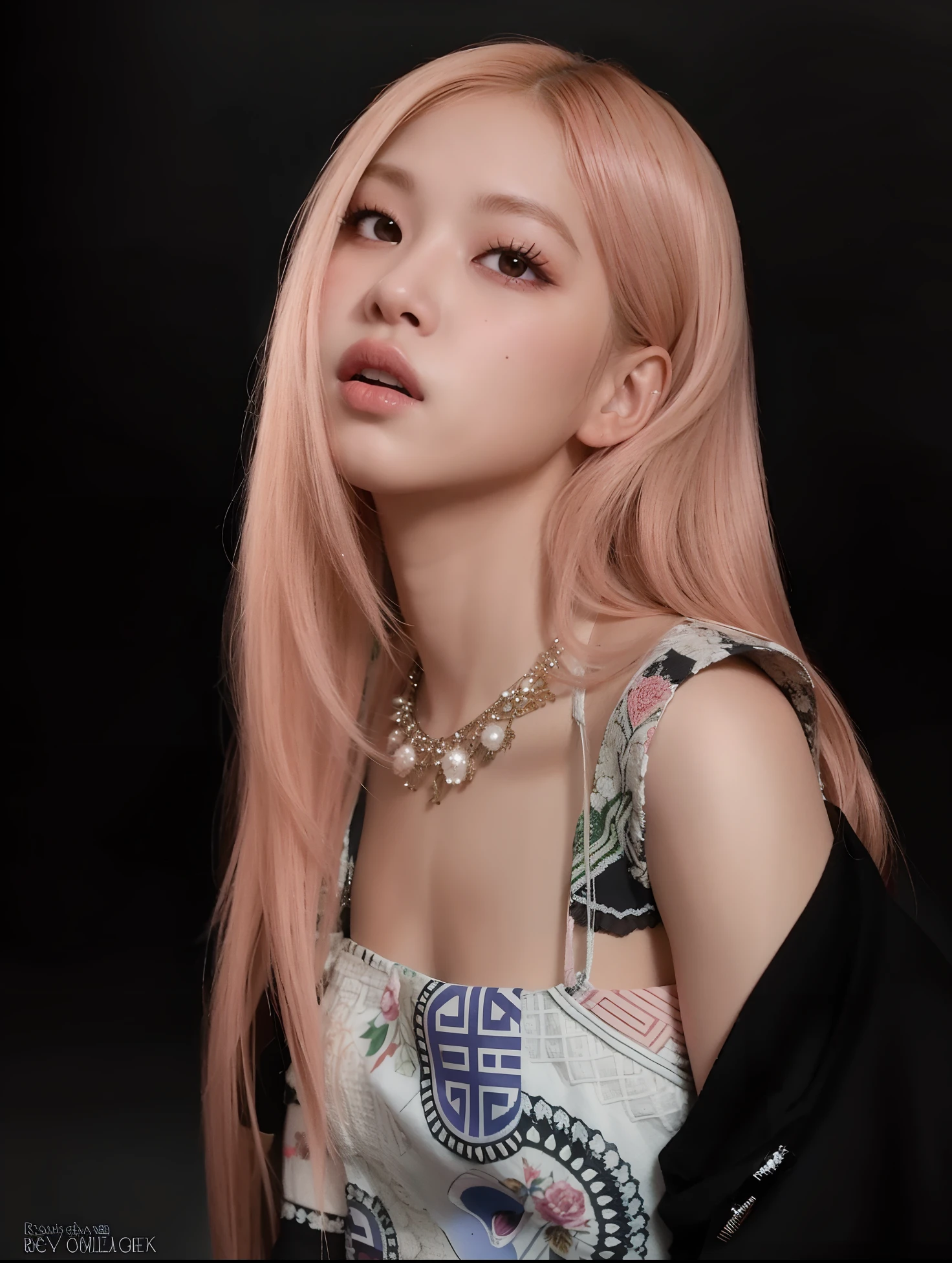 um Close up de uma pessoa com longos cabelos rosa e um colar, Retrato de Jossi de Blackpink, Parque Roseanne do Blackpink, Retrato Jisoo Blackpink, jossi do rosa preto, Jisoo do Blackpink, jisoo do rosa preto, Lalisa Manoban do Blackpink, jennie rosa preto, Dom Yunjoo, rosa preto, jia, com cabelo rosa, Cl, Lalisa Manobal