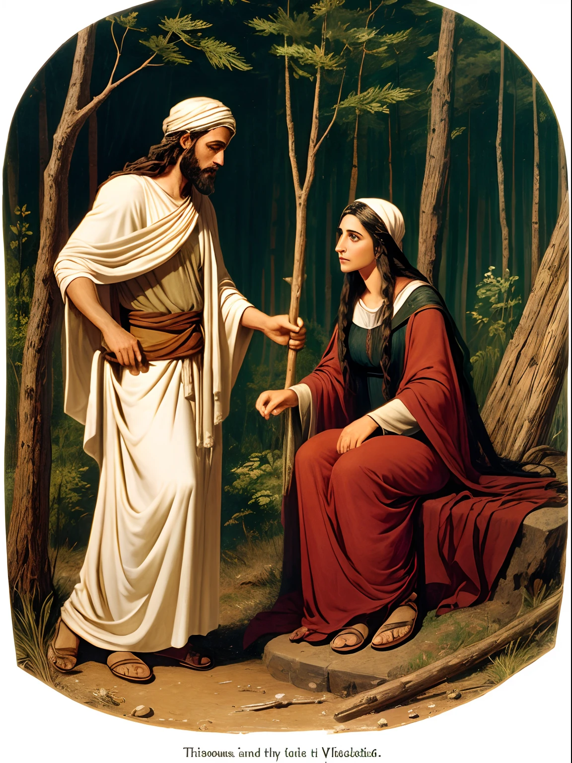 Create a meeting between the prophet Elijah and the widow of Zarephath in the wilderness, Woman is collecting sticks