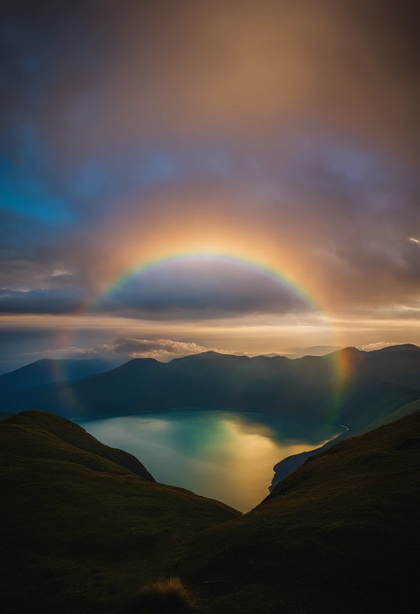 Close up of iridescent circle in the sky. The scene features a rainbow resembling air.、Full of iridescent clouds. This is such a colorful haven. Clouds are iridescent、Illuminated by the holy halo. The scene has、Also included are clear iridescent galaxies and stormy seas. I see a rainbow in the sky, Surrounded by synchrotron halos. The scene has、There are also ethereal rainbow nimbass and bright rainbow ninbus, As well as prism halo. A space that shines in rainbow colors, Illuminated by the light of heaven. This is、One of the most beautiful images ever created.