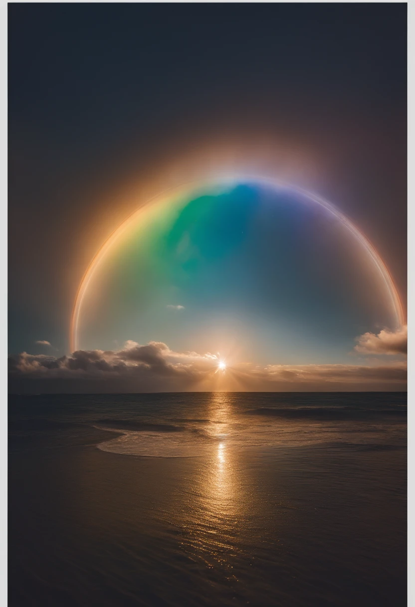 Close up of iridescent circle in the sky. The scene features a rainbow resembling air.、Full of iridescent clouds. This is such a colorful haven. Clouds are iridescent、Illuminated by the holy halo. The scene has、Also included are clear iridescent galaxies and stormy seas. I see a rainbow in the sky, Surrounded by synchrotron halos. The scene has、There are also ethereal rainbow nimbass and bright rainbow ninbus, As well as prism halo. A space that shines in rainbow colors, Illuminated by the light of heaven. This is、One of the most beautiful images ever created.