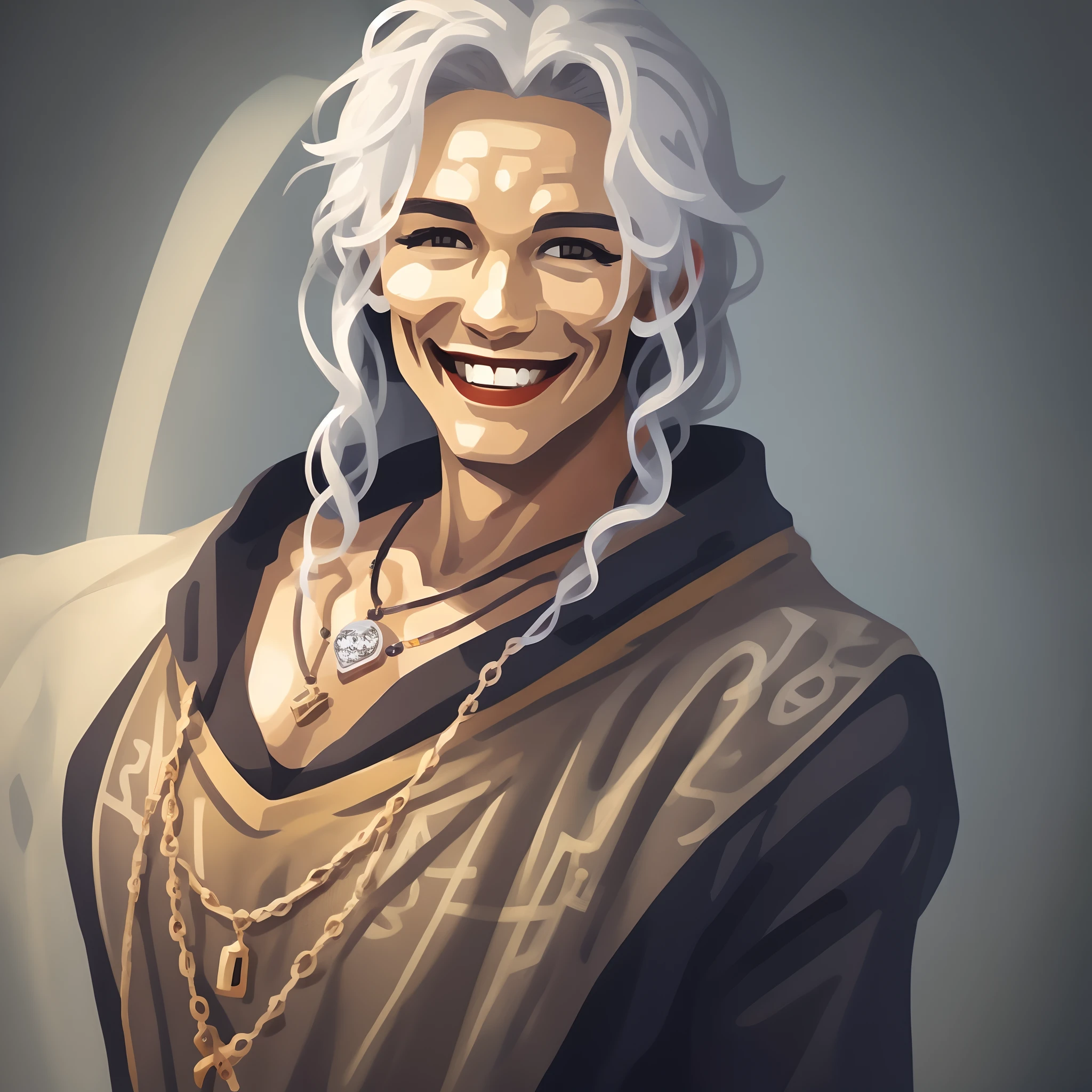 skeleton smiling with diamond grills wearing a diamond chain with a pendant that says alive