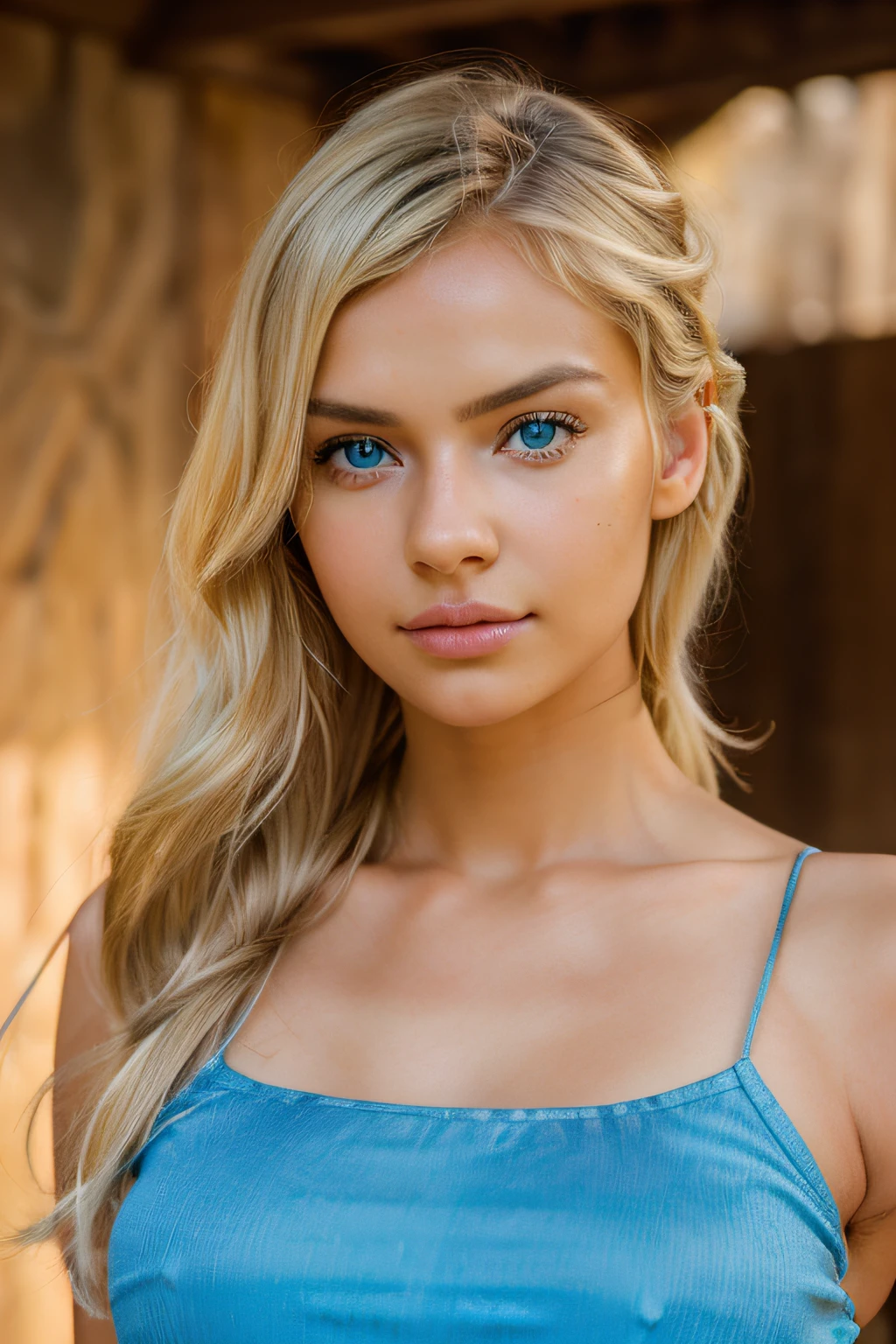 (((Jesika Radoslav))),  ((blonde)), 21-year-old, (blue-eyed woman), kind eyes, radiating beauty, RAW uhd full body portrait photo, detailed (texture!,  hair!,  shine,  color!!,  flaws: 1.1),  highly detailed glowing eyes,  (looking at camera),  specular light,  dslr,  extreme quality,  sharp focus,  sharp,  dof,  Film grain,  (centered),  Fujifilm XT3,  crystal clear, center of frame,  cute face,  sharp focus, detailed skin pores,  oil Dark skin,  brown,  complex eye details,  zoom out