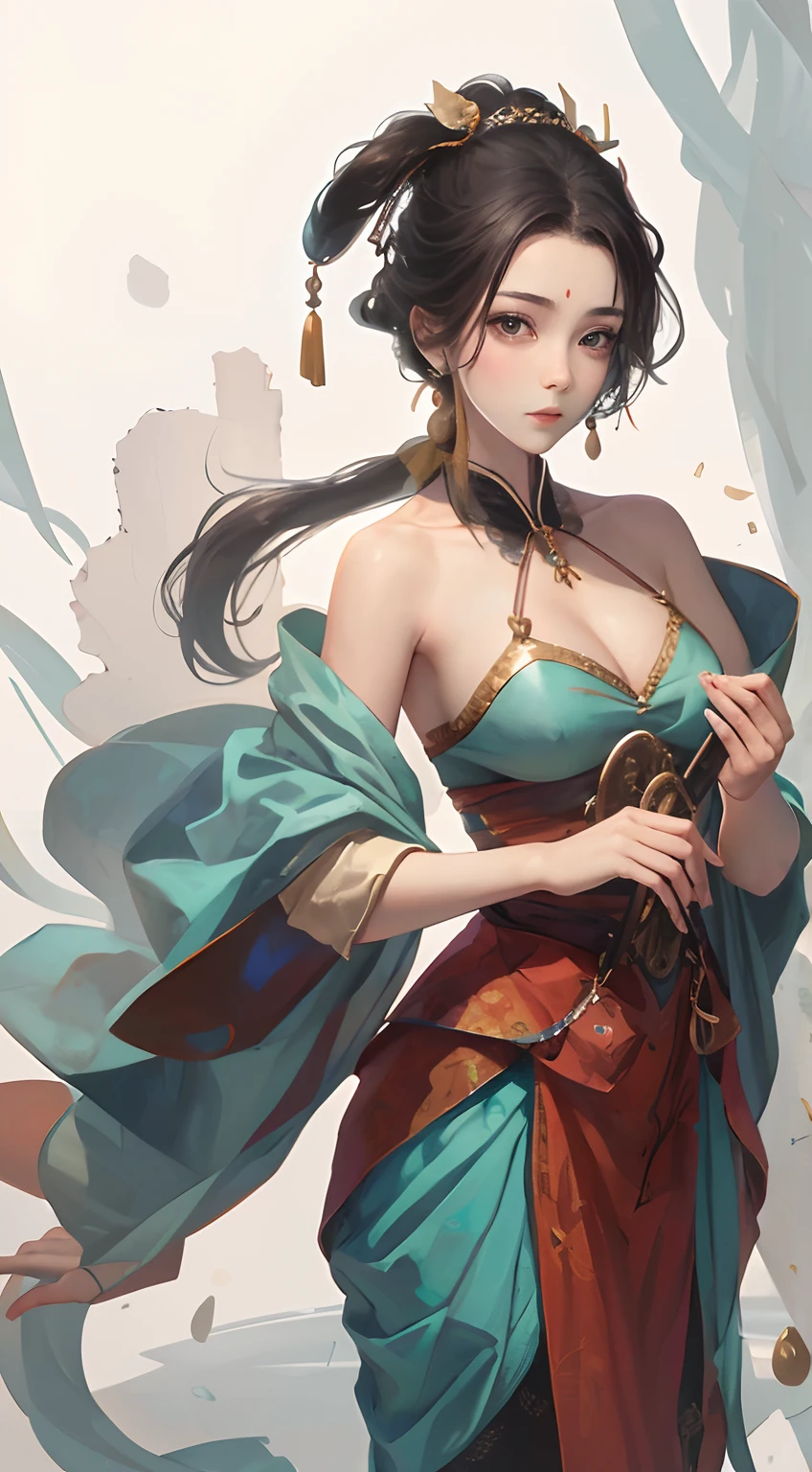 Chinese beautiful woman，Goddess of costume，Extremely beautiful face，Enchanting figure，Silky clothes，full moon，Brilliant nebula，Colorful flowers of various colors，A little white rabbit，（light and shadow effect），（Movie lighting），rendering by octane，（Unreal 5），（Masterpiece），（8k wallpaper），（Master works of painting），photorealestic，realisticlying