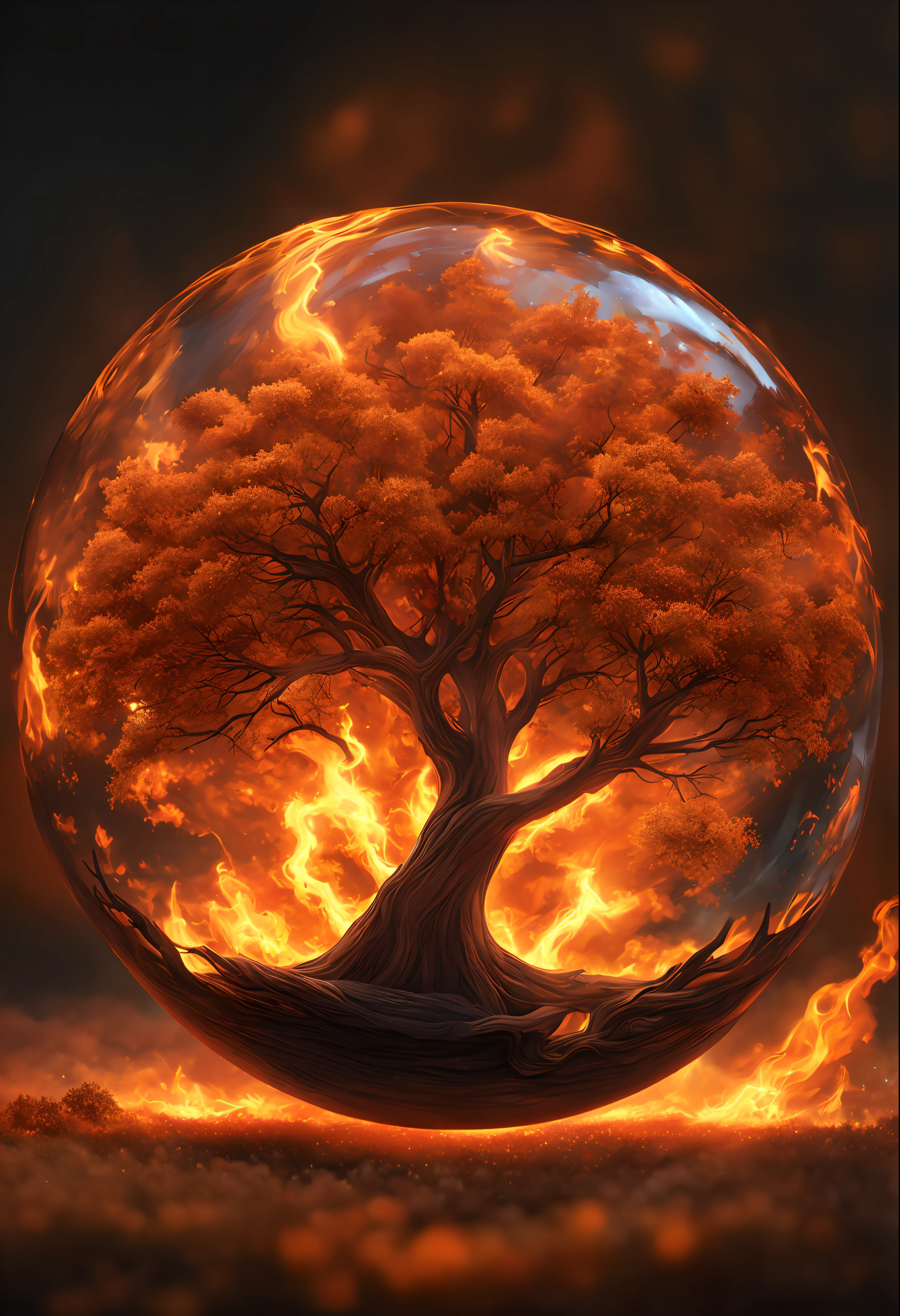 The flames are burning in a circle shape, fogoso, icon with a halo of fire, Anel de fogo, bola de fogo, chama, um fogo laranja no fundo, homem, fire type, (fire), esfera preta de fogo, Firenado, Infero Flamejante, Inferno, tema fogo, fire, fogo do inferno, infernal, chamajante, derretido imagem arfed de uma bola de vidro com uma paisagem dentro, Arte 3D digital detalhada, tree of life inside the ball, Arte digital altamente detalhada em 4k, arte digital altamente detalhada, arte digital estilizada, pintura digital altamente detalhada, bola de vidro, pintura digital altamente detalhada, arte digital altamente detalhada, 3 d render bipe, 8k arte impressionante