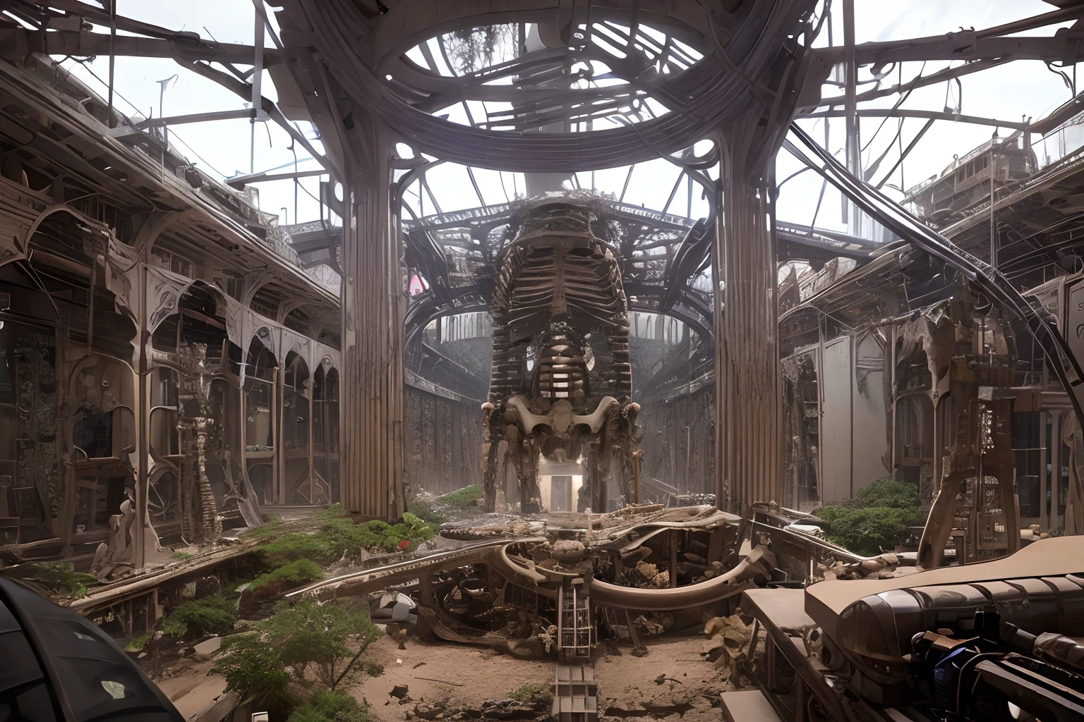 Future Matrix Skeleton Jungle Brain-Computer Interface Spinal Cord Structure Research Center A group of skeletons Skeleton Jungle Dance Intricate details Extremely psychedelic Surreal Decadence Wasteland Movement Scrap core