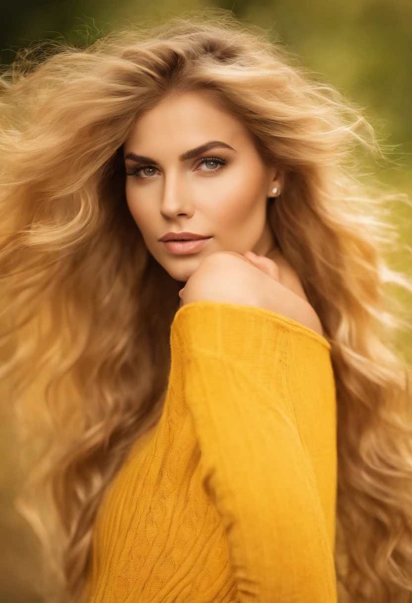 Blonde woman with long hair posing in a bright yellow sweater, com longos cabelos loiros, cabelos amarelos longos, com cabelos loiros muito longos, cabelos loiros extremamente longos e grossos, imagem frontal, medium yellow blond hair, cabelos amarelos claros, Menina sexy com cabelo loiro longo, longos cabelos loiros lisos, cabelos verdes longos, cabelos amarelos, longos cabelos loiros e olhos grandes, longos cabelos loiros, sorrindo, with cosmetics shelf in the background