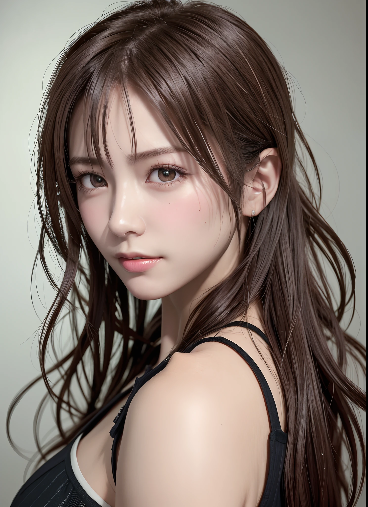 high quality picture, masutepiece, detailed hair texture, Detailed skin texture, Detailed Cloth Texture, 8K, Add fabric details, ultra detailed skin texture, ultra detailed photographic, Skin pores, Portrait of a girl, wearing tank top,