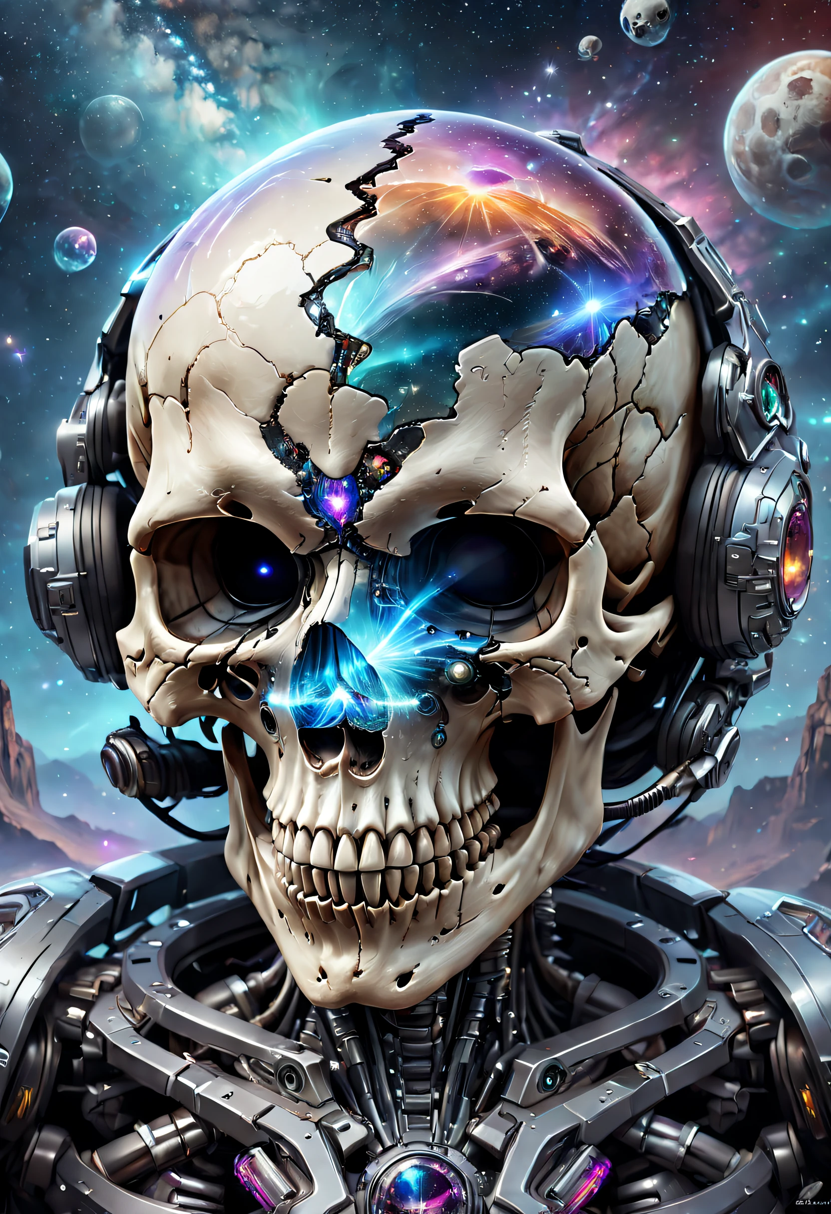 Best quality,A high resolution,Ultra-detailed,Realistic,Extremely detailed skull,Doubleexposure:1.8,Clear crystal skull,Sci-fi starry sky background,Doubleexposure,Interstellar,Endless space,ssee-through,depth of fields,((Masterpiece)),(Best quality)),Magnificent space image scene,Beautiful and colorful crystals,surrealism, Super detail, ccurate, Best quality, hyper HD, Masterpiece, Anatomically correct, A high resolution, 16k,(Best quality,4K,8K,A high resolution,Masterpiece:1.2),Ultra-detailed,Realistic,Transparent ethereal skull,Crystal skull,Futuristic skull,Crystal skull,Futuristic space background,Beautiful sci-fi art, Science-fi digital art illustration, Digital cyberpunk art, science fiction digital painting, futuristic digital painting, futuristic concept art, Interstellar landscape before a sci-fi film, science fiction digital art, Advanced digital cyberpunk art, Fantastic cyberpunk skull,Crystal skull