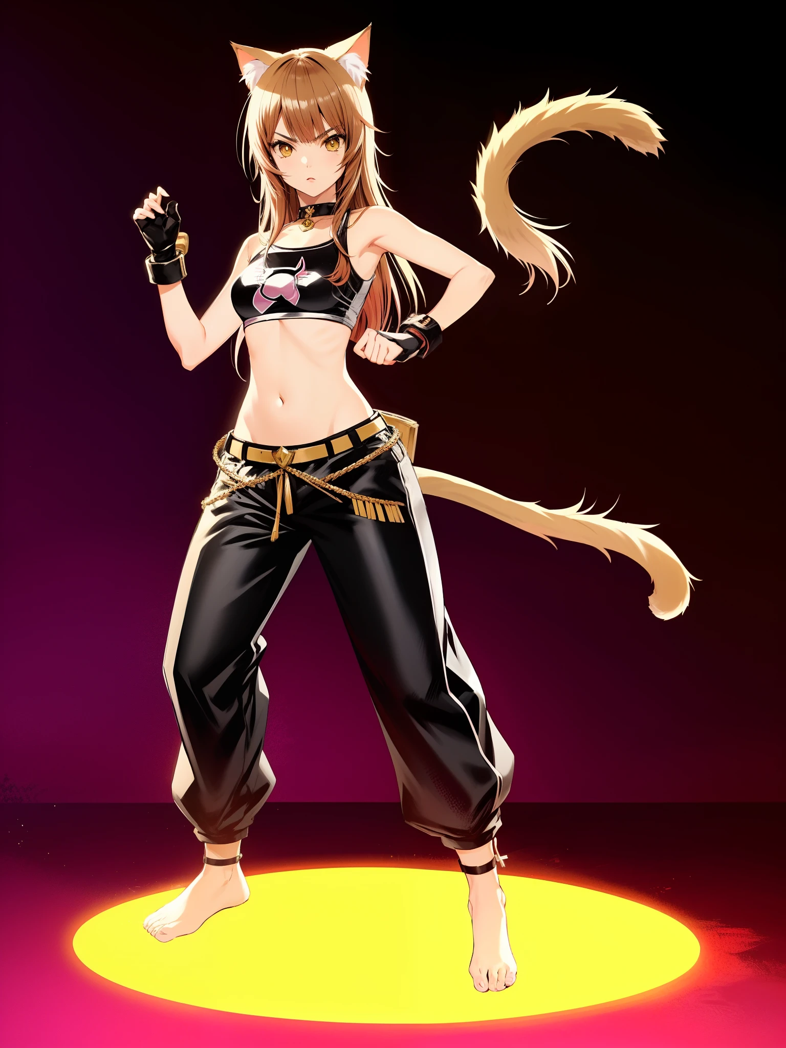 Anime girl with cat ears and black pants posing for a photo, como personagem em tekken, Personagem de King of Fighters, personagem de jogo de luta, Senna de League of Legends, gato atraente, gatinha jovem bonita, Natalie de Epic Battle Fantasy, raposa nobushi, gato anime, meninato, posando pronto para uma luta, personagem de anime, personagem estilo anime