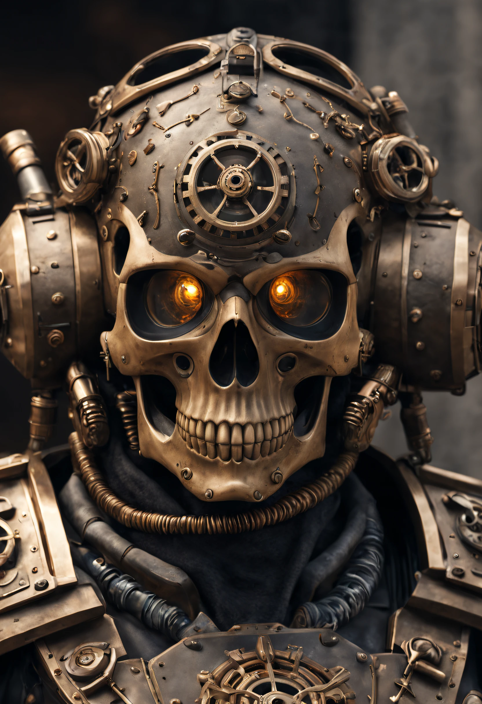 Make a steampunk humanoid skull enemy 
