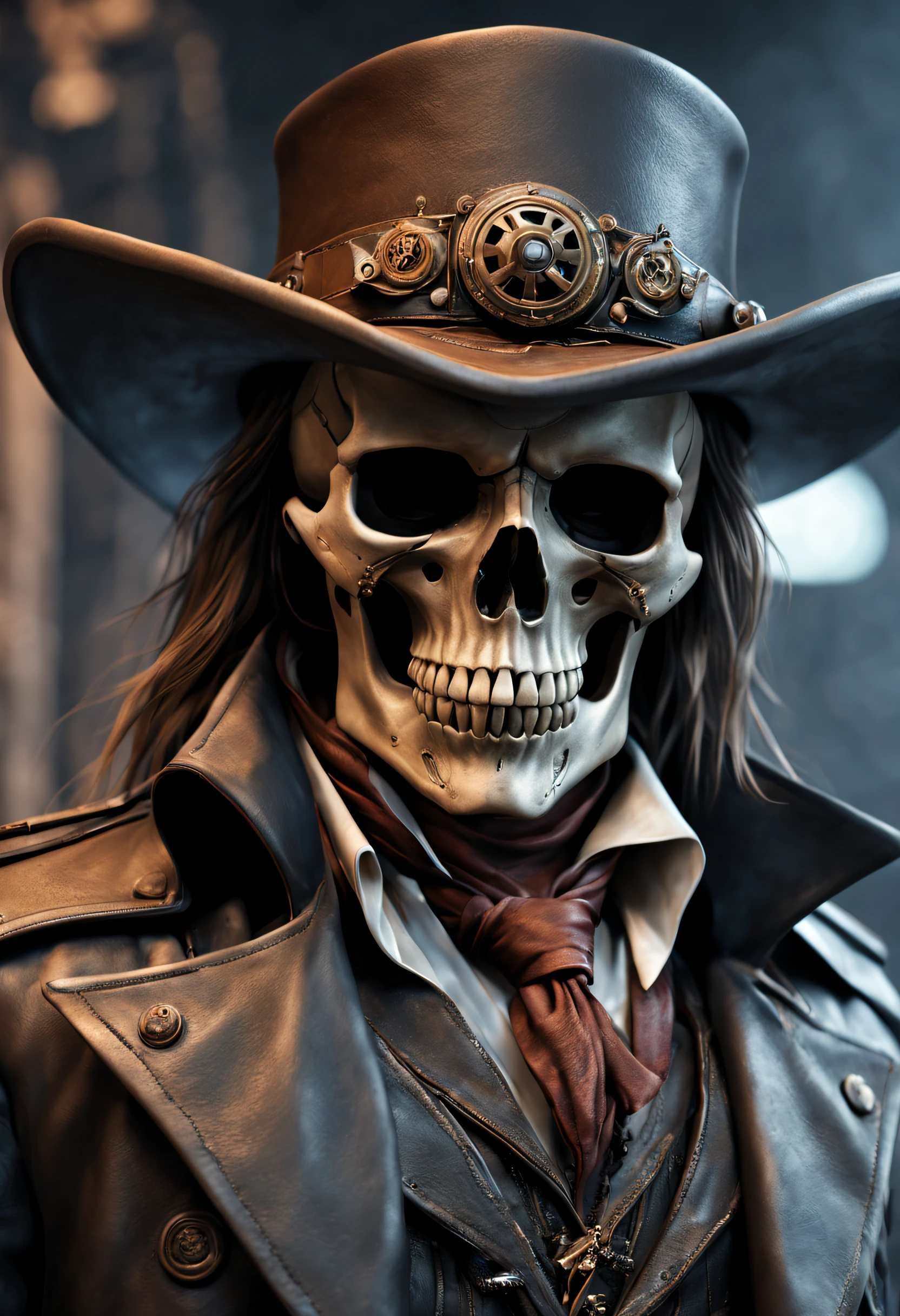 1. (Best quality,4K,8K,A high resolution,Masterpiece:1.2),Ultra-detailed,(Realistic,Photorealistic,photo-realistic:1.37),Image of Alfred's skull, Portrait of a skull wearing a gun, Leather pants, Portrait of a bloodborne skeleton.
2. (Best quality,4K,8K,A high resolution,Masterpiece:1.2),Ultra-detailed,(Realistic,Photorealistic,photo-realistic:1.37),Post-apocalyptic cowboy skull, dark fantasy character design, Stylized urban fantasy artwork.
3. (Best quality,4K,8K,A high resolution,Masterpiece:1.2),Ultra-detailed,(Realistic,Photorealistic,photo-realistic:1.37),Powerful male skull, the plague doctor, Portrait of an ancient death mage.
4. (Best quality,4K,8K,A high resolution,Masterpiece:1.2),Ultra-detailed,(Realistic,Photorealistic,photo-realistic:1.37),Art Station trend, cyberpunk wild west, Dark steampunk fantasy, the gunslinger.