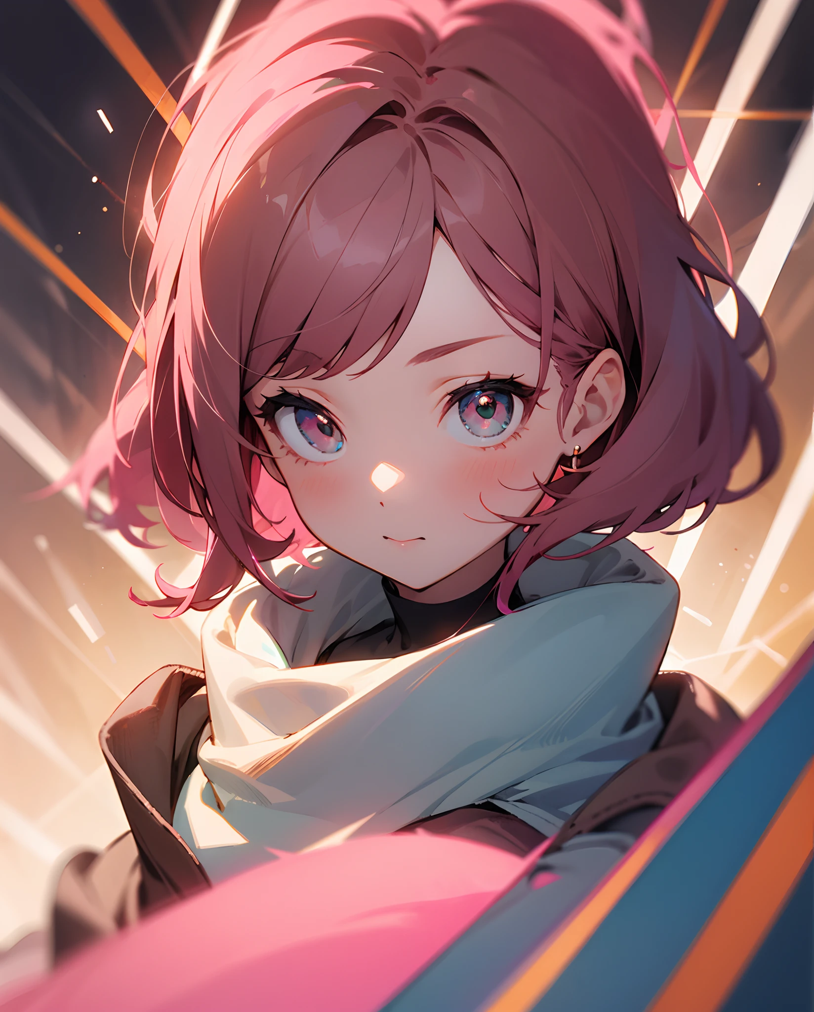 Shine warm,Girl with pink hair,quadratic element,Brown hair,Q version,Versatile looks,