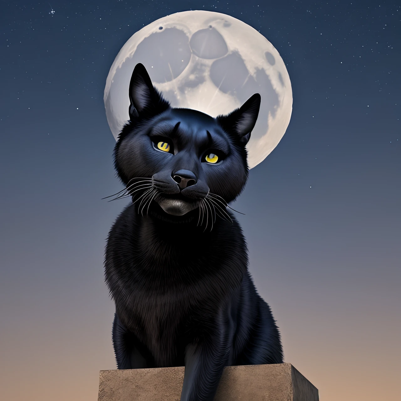 Realistic black cat Anubis, 4k, The sky with an eye of Horus in the shape of a moon