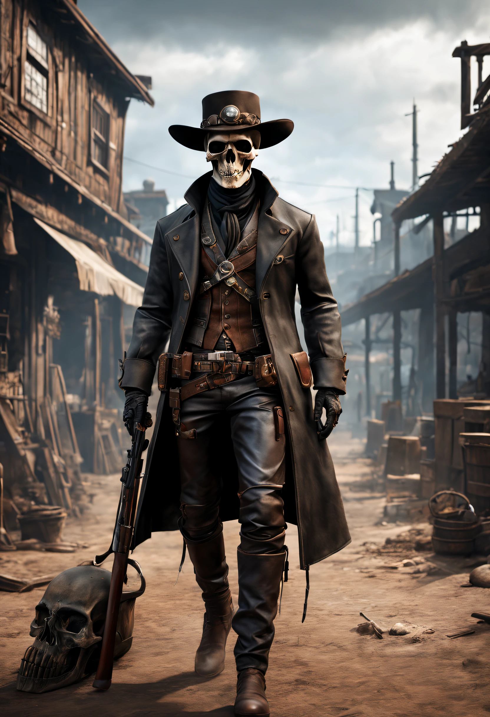 1. (best quality,4k,8k,highres,masterpiece:1.2),ultra-detailed,(realistic,photorealistic,photo-realistic:1.37),Alfred's skull image, skull portrait with a gun in his hat, leather pants, bloodborne skull portrait.
2. (best quality,4k,8k,highres,masterpiece:1.2),ultra-detailed,(realistic,photorealistic,photo-realistic:1.37),post-apocalyptic cowboy skull, dark fantasy character design, stylized urban fantasy artwork.
3. (best quality,4k,8k,highres,masterpiece:1.2),ultra-detailed,(realistic,photorealistic,photo-realistic:1.37),powerful male skull, plague doctor, portrait of an ancient death mage.
4. (best quality,4k,8k,highres,masterpiece:1.2),ultra-detailed,(realistic,photorealistic,photo-realistic:1.37),art station trend, cyberpunk wild west, dark steampunk fantasy, gunslinger.