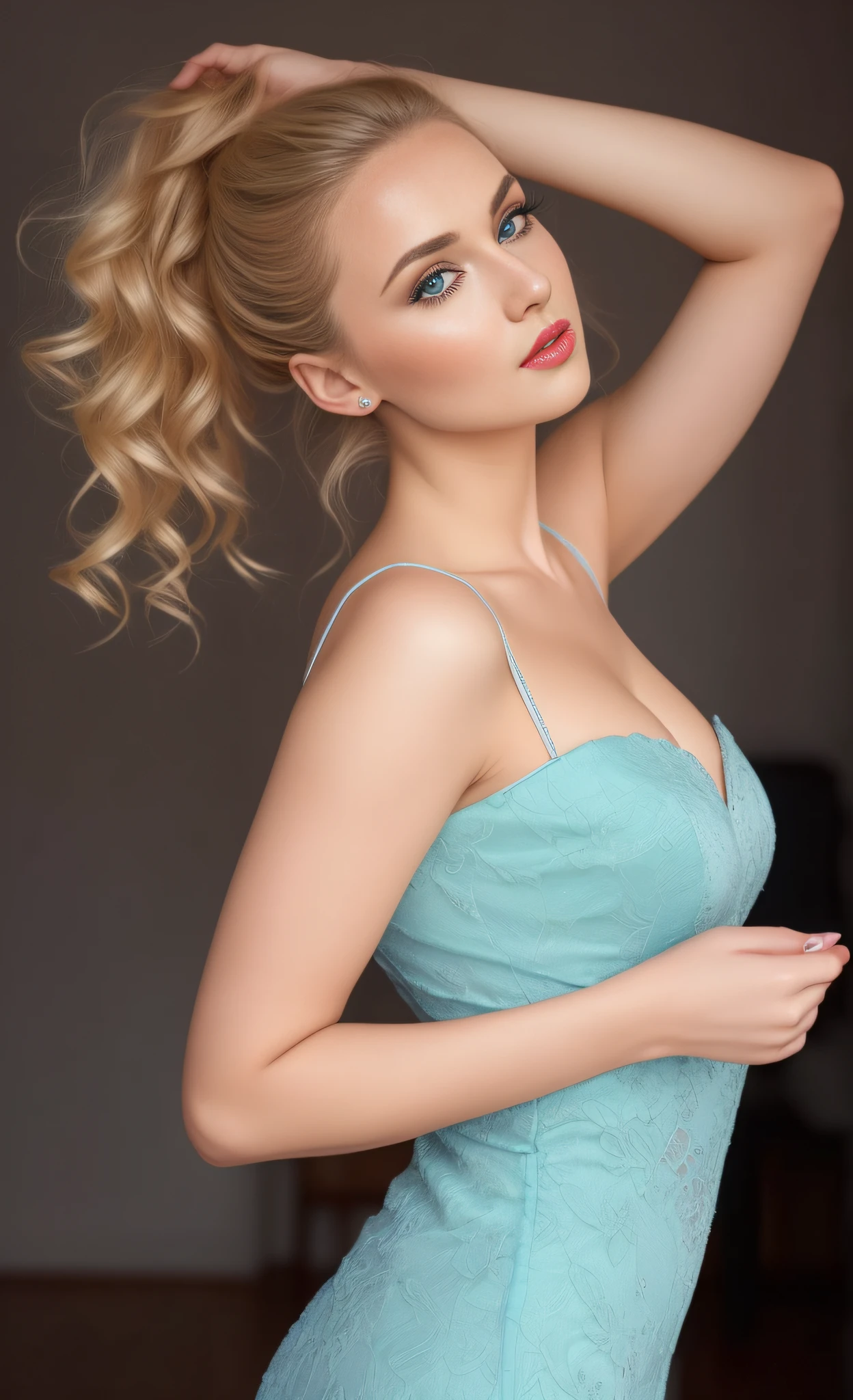 a woman in a blue dress posing for a picture, a gorgeous blonde, yelena belova, irina nordsol kuzmina, beautiful blonde girl, dasha taran, jaw-dropping beauty, anna nikonova aka newmilky, sofya emelenko, anastasia ovchinnikova, alina ivanchenko, gorgeous young model, julia gorokhova