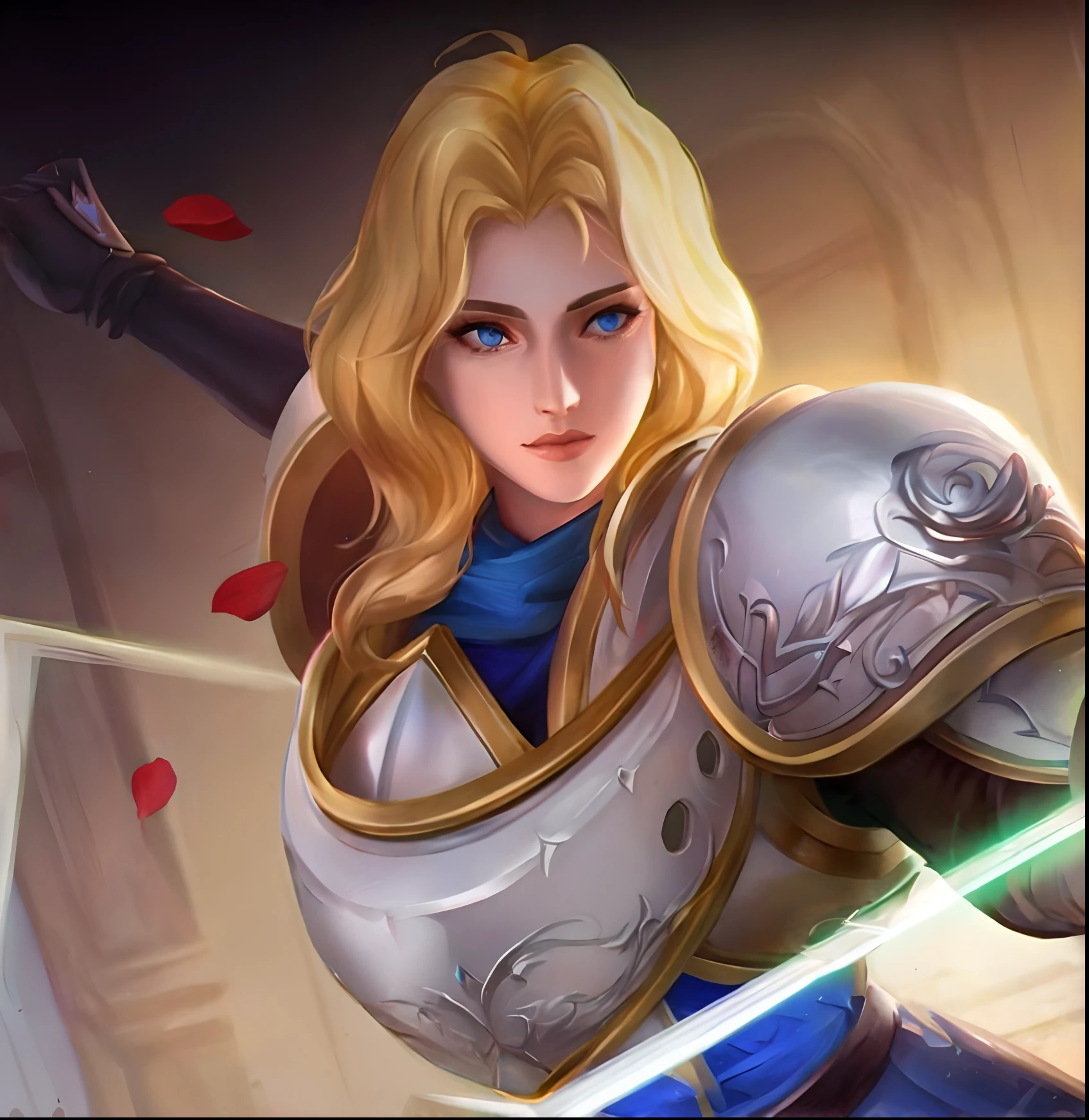 um close up de uma mulher com uma roupa de cavaleiro segurando uma espada, Jaina Proudmoore, picture of female paladin, Retrato do Paladino Feminino, portrait knights of zodiac girl, female paladin, gorgeous female paladin, artgerm detalhado, Valentina Embaralhamento, retrato cavaleiro feminino, Alice X. Zhang, Lux de League of Legends, 8k Full HD