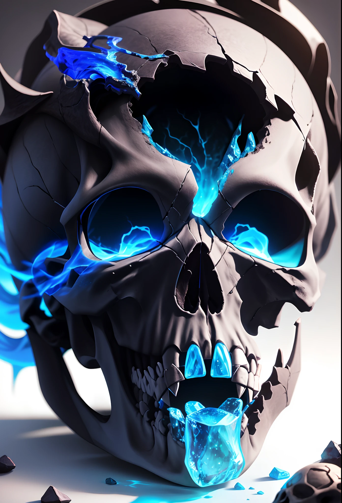 beautifully detailed skull with oozing blue energy, stunning shadow, high-definition masterpiece, photorealistic rendering, vibrant colors, and perfect lighting