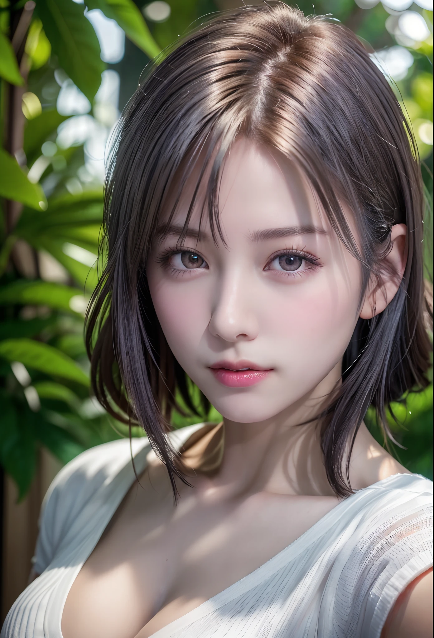 (8K, Photorealistic, Raw photo, of the highest quality: 1.3), (1girl in), Super beautiful, (Realistic face), (boyish, Silver Color Berry Shorthair), Beautiful , Glare that captivates the viewer, Beautiful expression, Beautiful breasts, (Realistic skin), Beautiful...