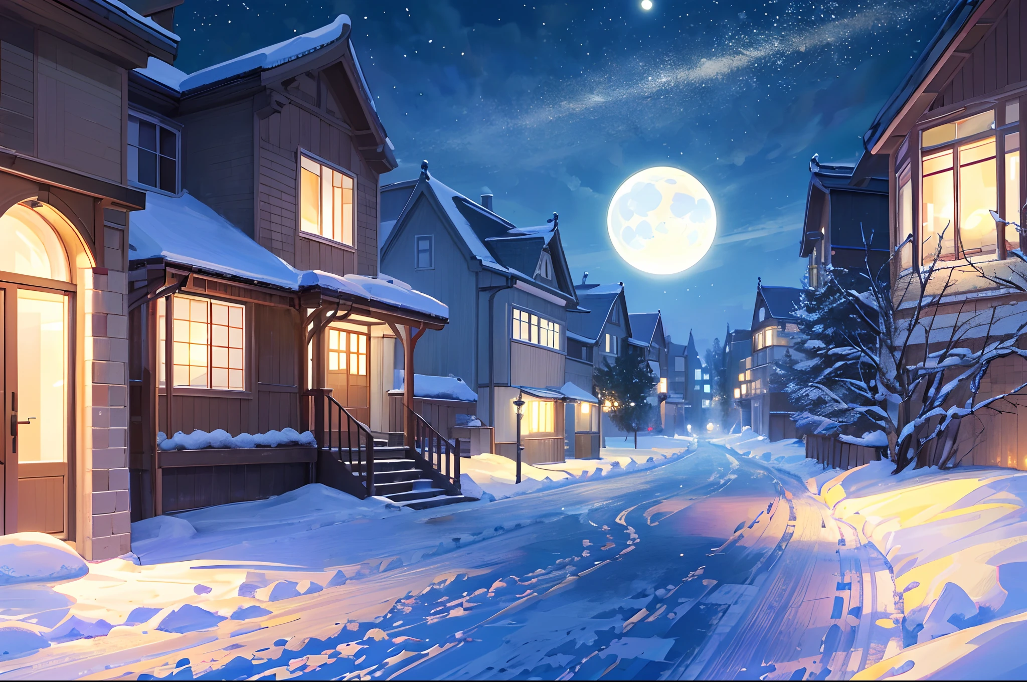 Depicts the scene of the poem，Bright moonlight in front of the window，Suspected to be frost on the ground。Look up at the bright moon，Head down and think of home