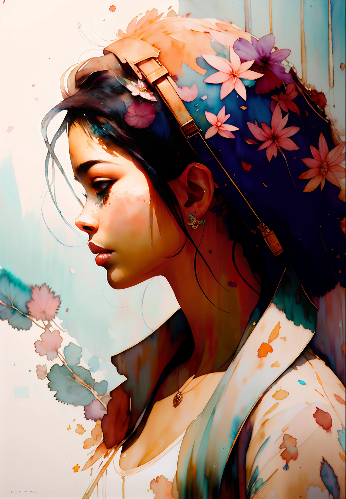 wtrcolor style, digital art of (jasmine), official art, blown by the wind, masterpiece, beautiful, ((watercolor)), paint splatter, intricate details. Great detail, [dripping:0.7], Trending on Artstation, Rachel Walker