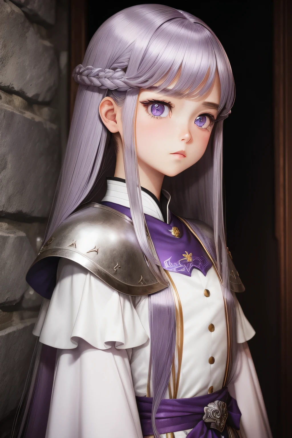 Her name is「Grauschel von Horsfield」、Girl from Another World（１６age）、silber hair、Straight Long、Purple eyes