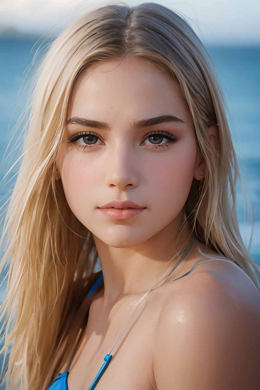 ((best quality)), ((ultra res)), ((photorealistic:1.4)), (complex details), 19 years old, blonde hair, perfect face, makeup:1.5, light on face, facial detail, full body, wearing straw hat adorned