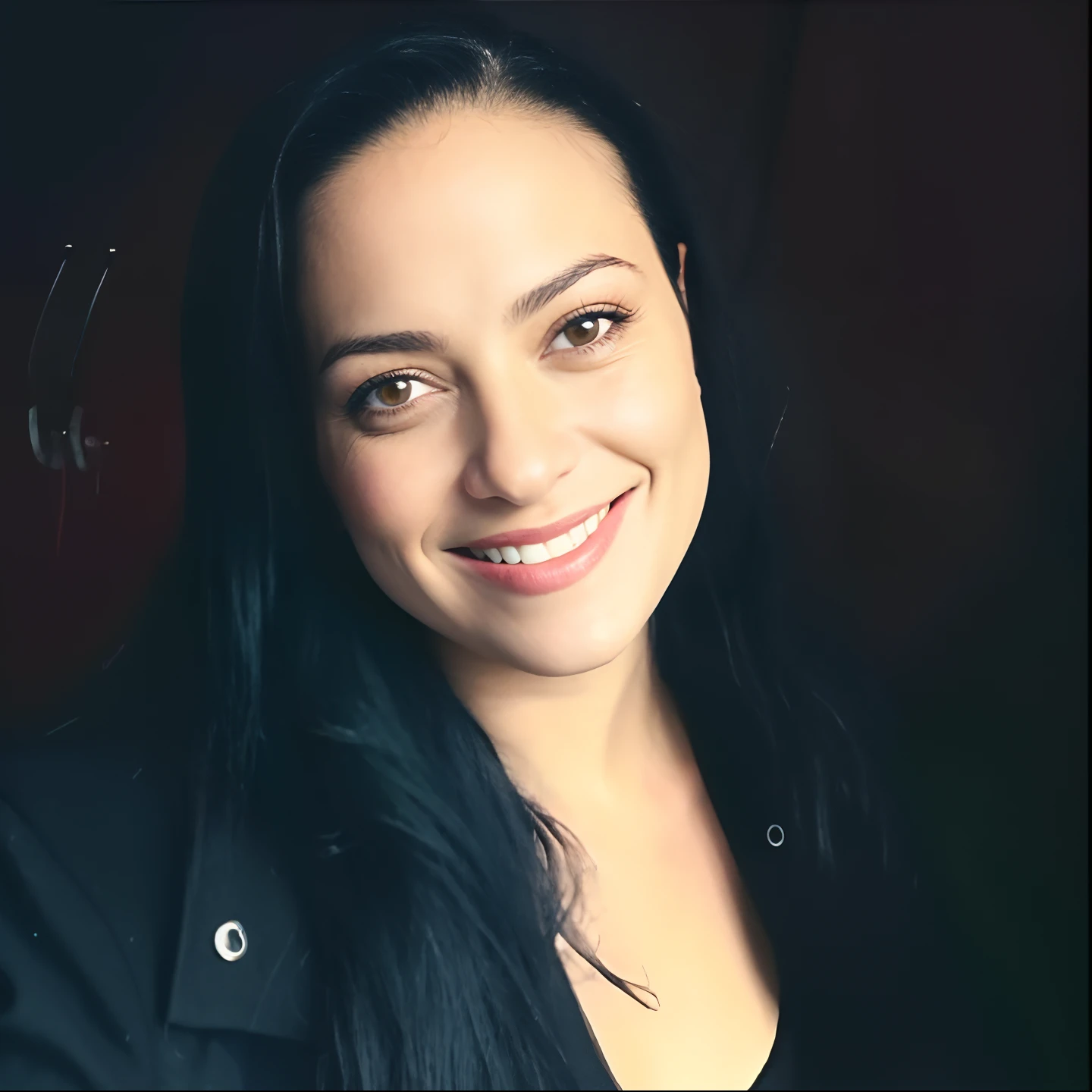 mulher sorridente com cabelo preto longo e jaqueta preta posando para uma foto, Alanis Guillen, foto de perfil headshot, imagem de perfil, foto de perfil, Retrato de Ana de la Reguera, taken in the early 2020s, foto headshot, Lorena Avarez, Karolina Cummings, close-up headshot, by Amelia Peláez, Postagem no Reddit, Anos Imane