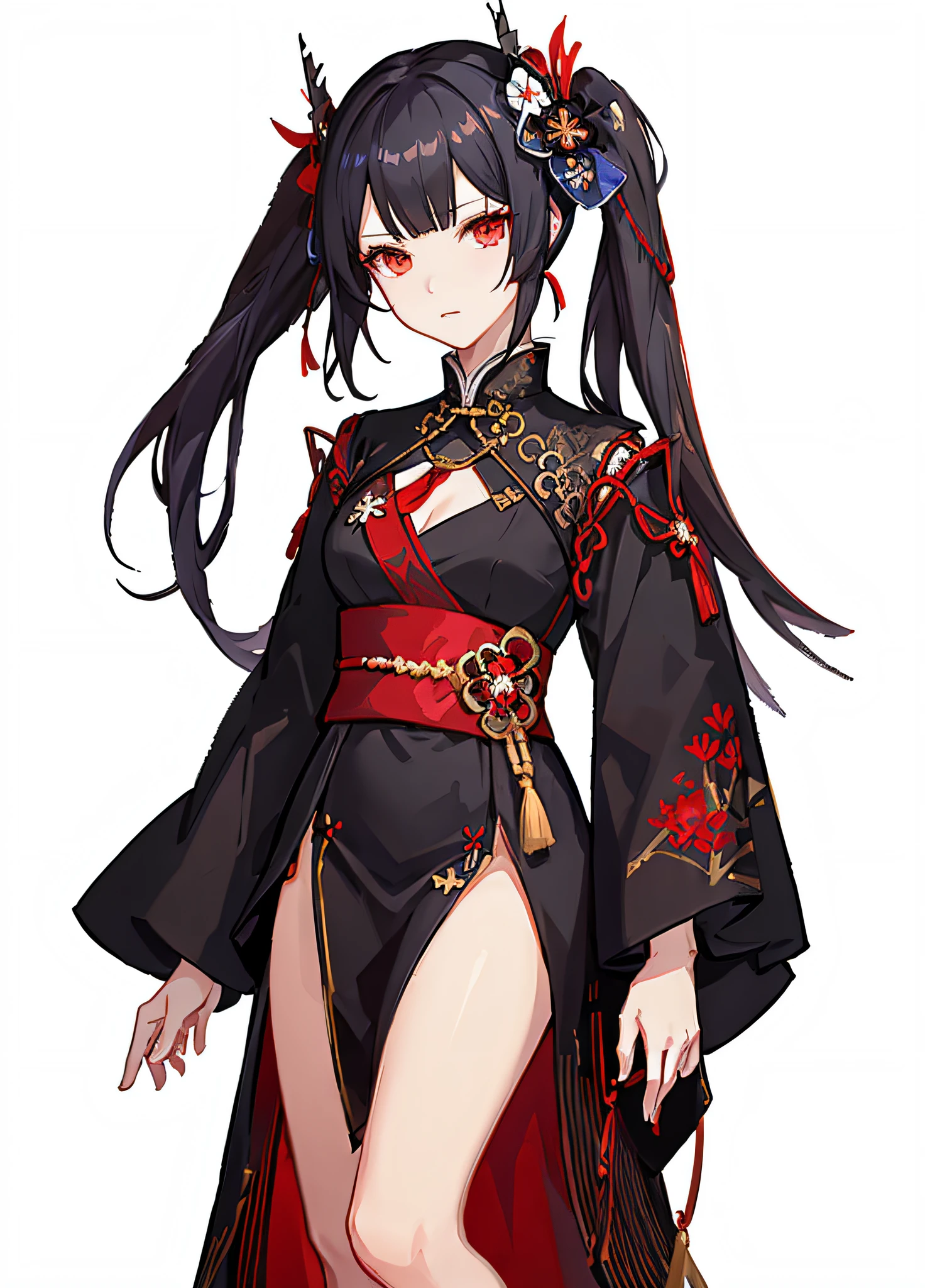 Anime character with long black hair and red dress, portrait onmyoji, Ayaka Genshin Impact, onmyoji detailed art, Onmyoji, characters from azur lane, full-body xianxia, keqing from genshin impact, azur lane style, from the azur lane videogame, zhongli from genshin impact, anime moe art style
