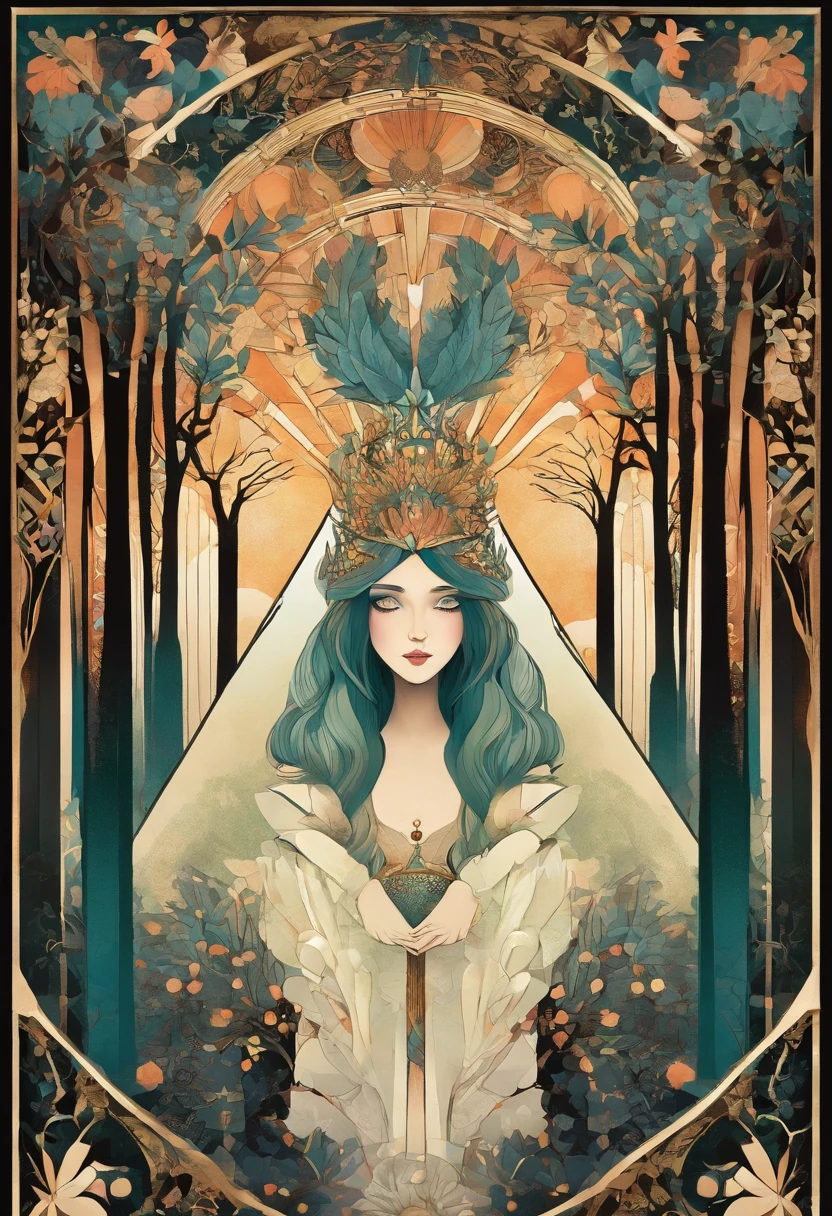 Portrait of a young fairy tale princess in a dark forest, illustration de Benjamin Lacombe