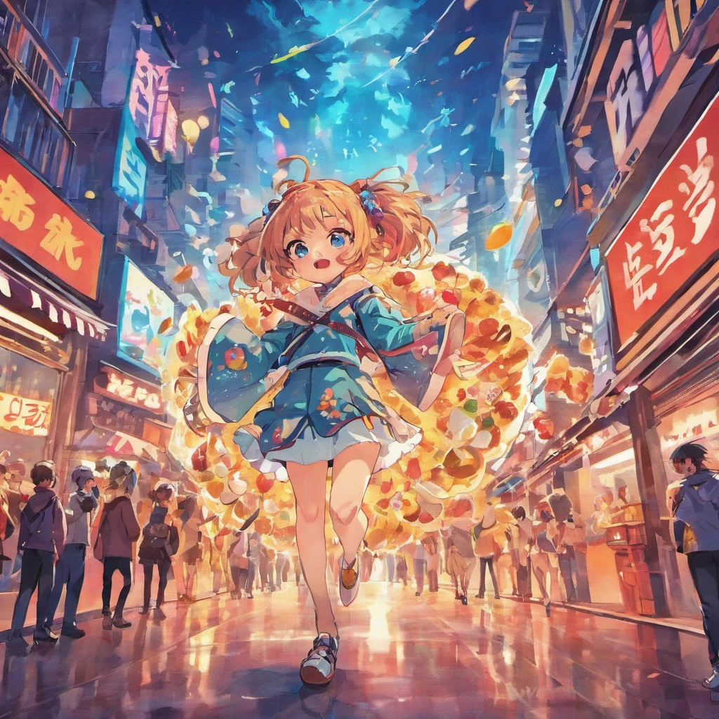 Stars shine，Colorful，Huge fruits and vegetables float over the city，Huge tail，Cute and cute，KIDS ILLUSTRATION，Glow effects，Dingdall effect，depth of fields，high light，Real light，Ray traching，oc rendered，Hyper-realistic，best qualtiy，8K，Works of masters，super-fine，Detailed pubic hair，Correct anatomy