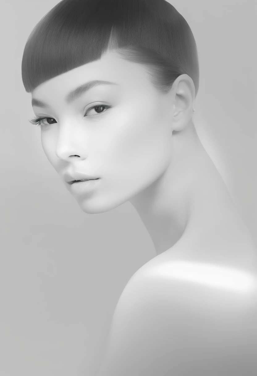 (best quality,ultra-detailed,realistic),(portraits),(black and white),(soft lighting),(robert and human-like beautiful face),(detailed facial features),(white background),(line drawing),anatomy correct