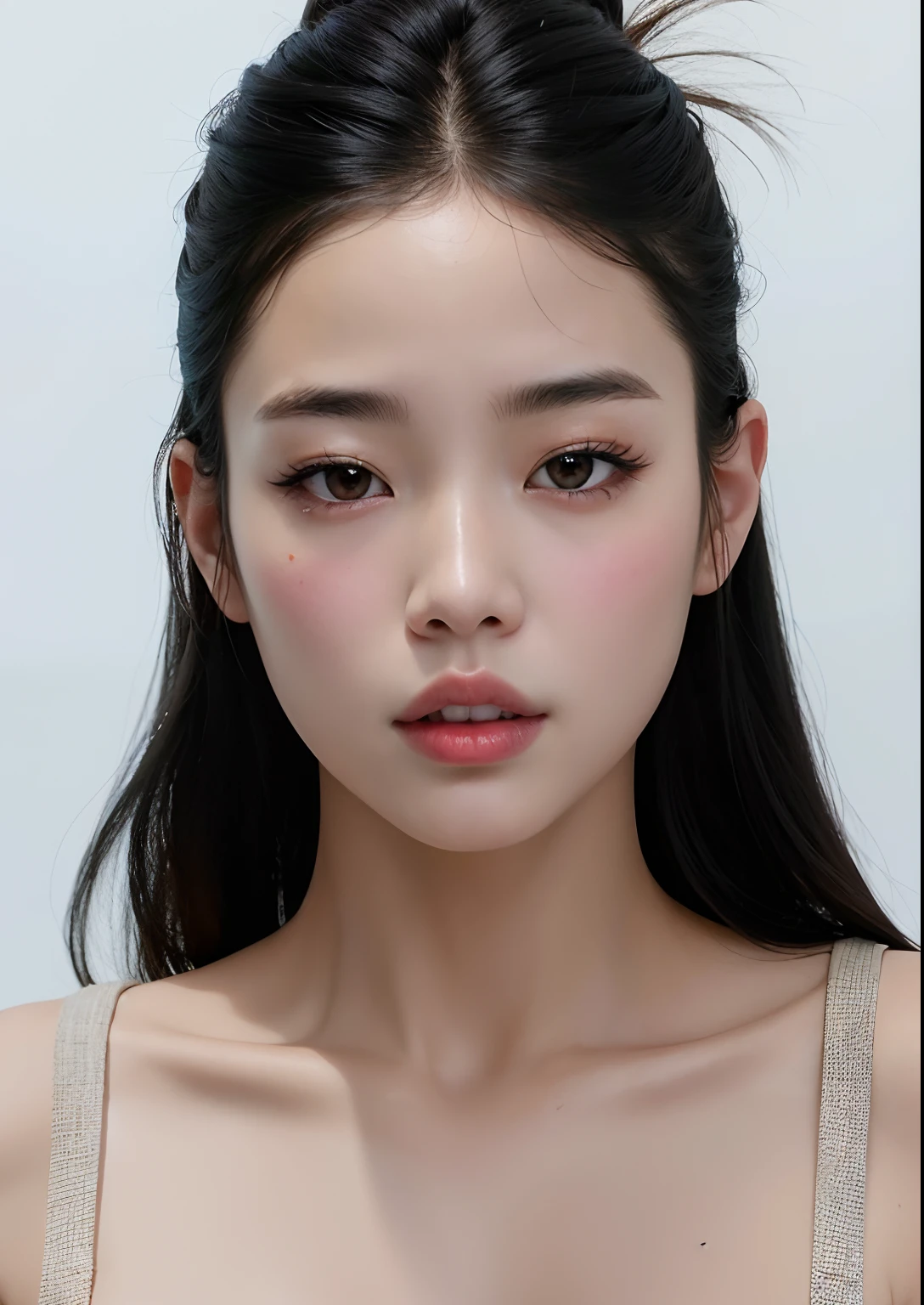 Slender Asian girl, kpop idol, ((latex), ((slave)), ((top quality, 8k, masterpiece: 1.3)), crisp focus: 1.2, beautiful woman with perfect figure: 1.4, highly detailed face and skin texture, detailed eyes, ((skinny)), beautiful face, symmetrical face, full-length, sexy, almost naked