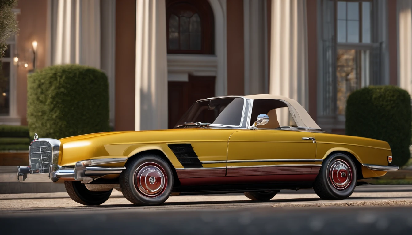 (best quality,4k,8k,highres,masterpiece:1.2),ultra-detailed,(realistic,photorealistic,photo-realistic:1.37),classic car,benz,mercedes benz:1.2,1980 model,shiny body:1.1,retro design,chrome trim,vintage color palette,reflective surface:1.1,well-maintained engine,smooth ride:dreamy,leather seats,wood paneling,stereo system,fine craftsmanship:1.1,clear headlights:1.1,sleek lines:elegant,street in the background,urban setting,city lights:1.1,nighttime driving experience,tinted windows,careful detailing,stylish exterior,luxury car,icon of the past:1.1