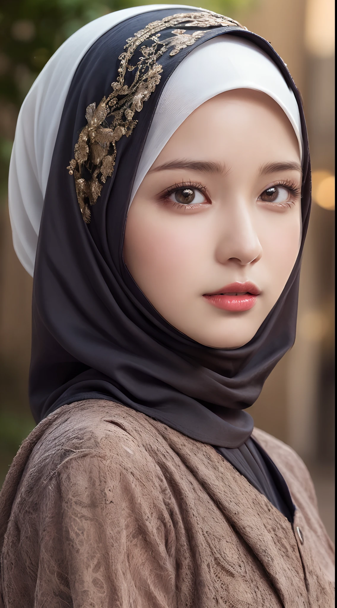 masutepiece, Best Quality, Illustration, Ultra-detailed, finely detail, hight resolution, 8K Wallpaper, Perfect dynamic composition, Beautiful detailed eyes, Natural Lip, Wear hijab moslem, fancy jubba thobbe, Random poses