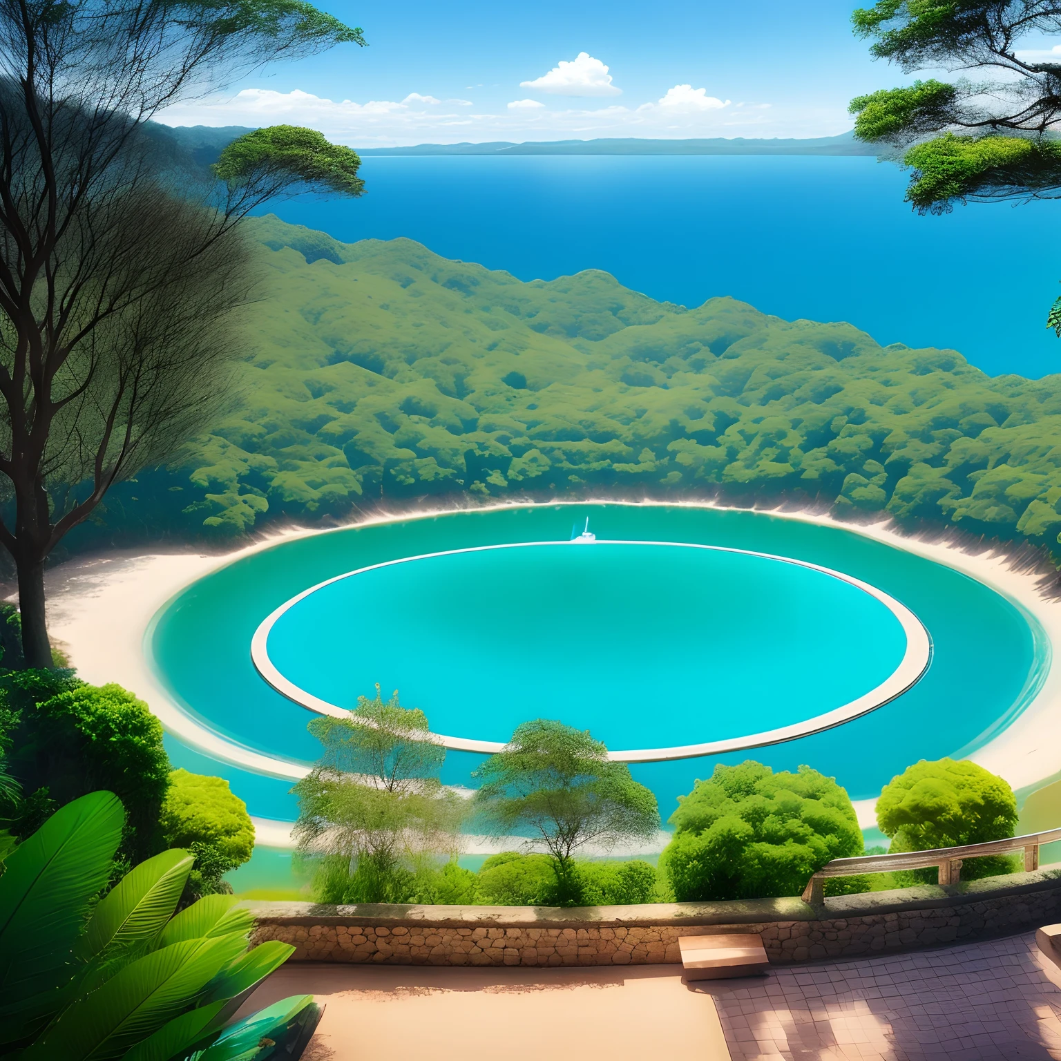 Lago azul com luar