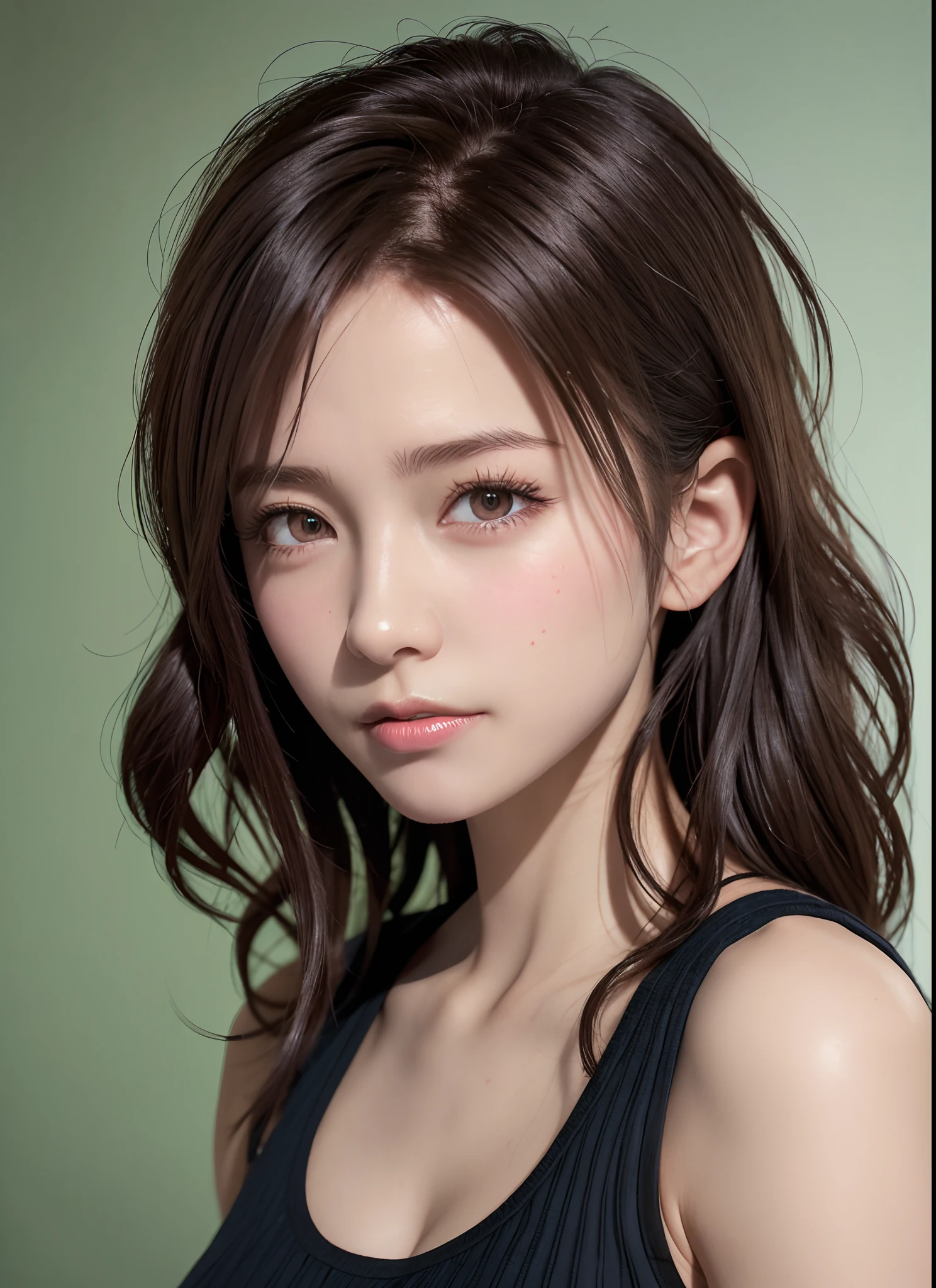 high quality picture, masutepiece, detailed hair texture, Detailed skin texture, Detailed Cloth Texture, 8K, Add fabric details, ultra detailed skin texture, ultra detailed photographic, Skin pores, Portrait of a girl, wearing tank top,