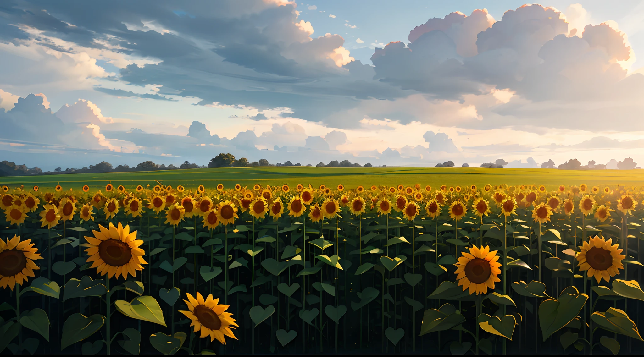 masterpiece, high resolution, photo-realistic:1.3), vibrant summer landscape, (golden sunflowers:1.2), (blooming roses:1.1), (clock-a-clay flower:1.2), (buzzing bees:1.1), (fragrant breeze:1.2), (whitethorn bush:1.1), (cozy mossy nest:1.2), (chaffinch perched:1.1), (warm sunlit meadow:1.2), (lush green grass:1.1), (blue sky:1.2), (melting clouds:1.1), (tranquil atmosphere:1.2), (poetic vibe:1.1), (serene setting:1.2), (soft lighting:1.1), (mid-distance shot:1.2), (gleaming colors:1.1), (joyful mood:1.2), (radiant composition:1.1)