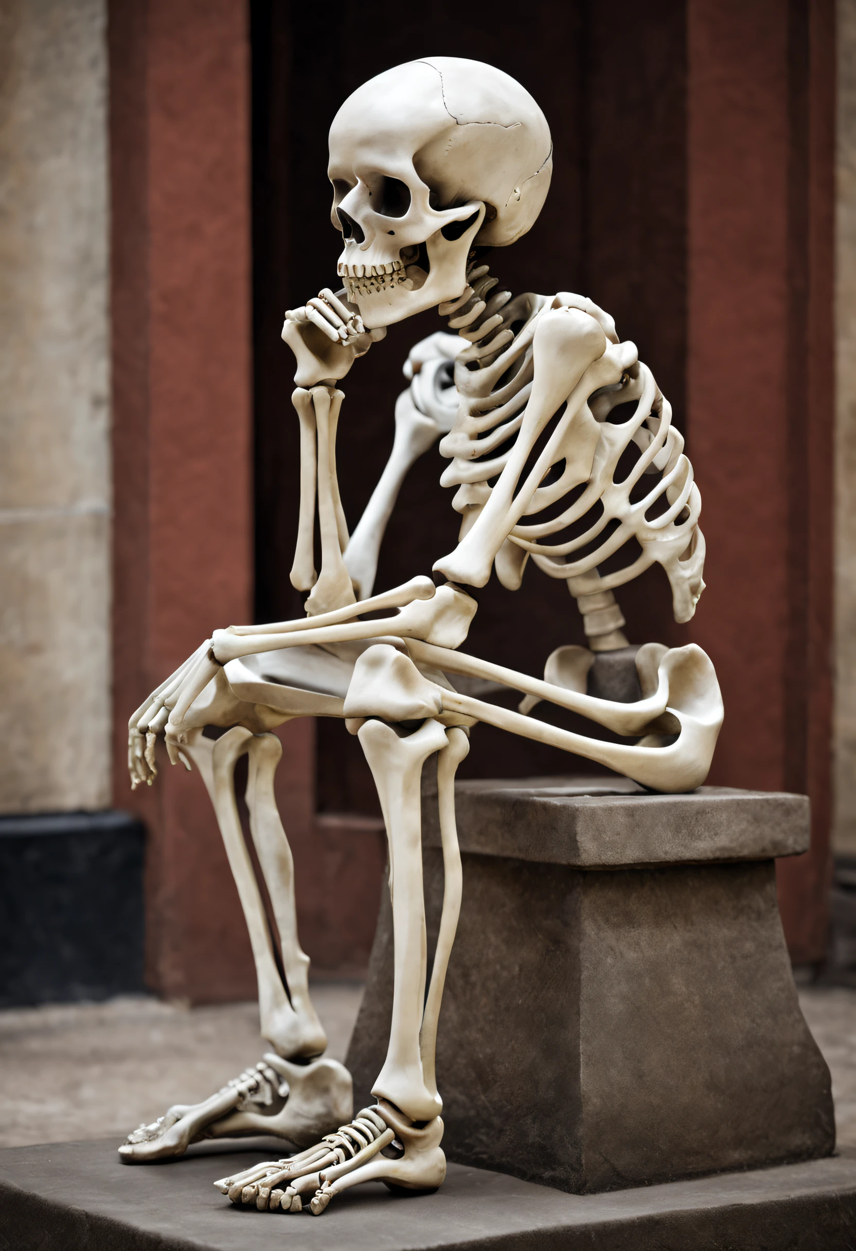 skeleton head，Skeleton statue thinker，A skeleton that is thinking