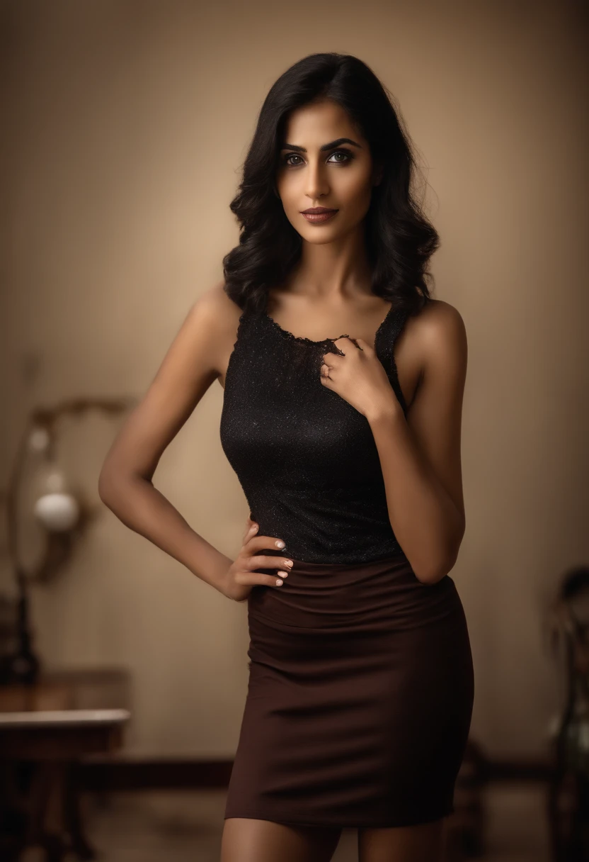 young indian, thin, medium breasts,, straight black hair, bathroom mirror selife, short skirt