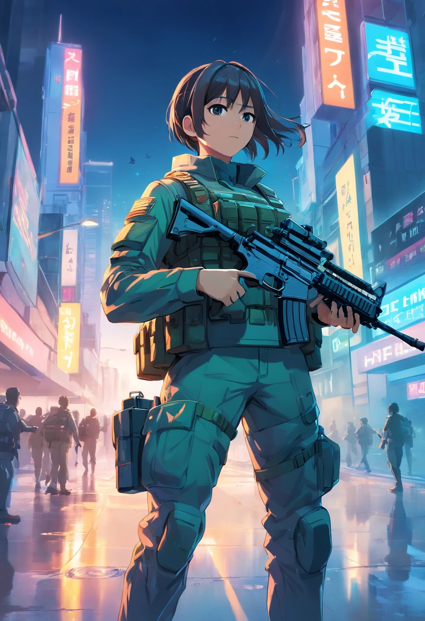 a cyber high tech runing soldier holding a m416 rifle, call of duty poster text behind the soldier