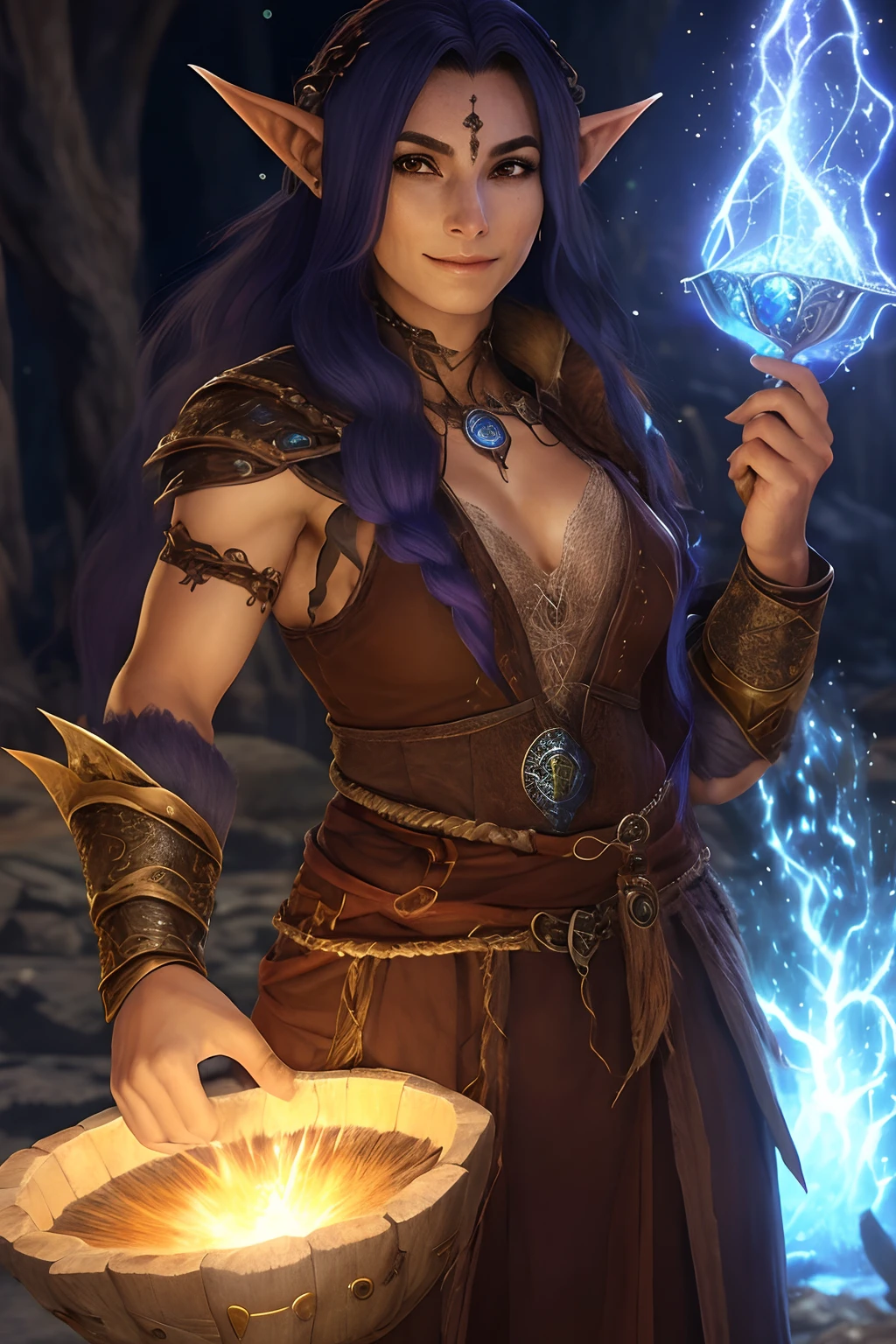 Obra prima, melhor qualidade, A young female orc sorceress, usando tunica, capuz, cabelos brancos, segurando um cajado, ultra detalhado, 8k, muito reailista