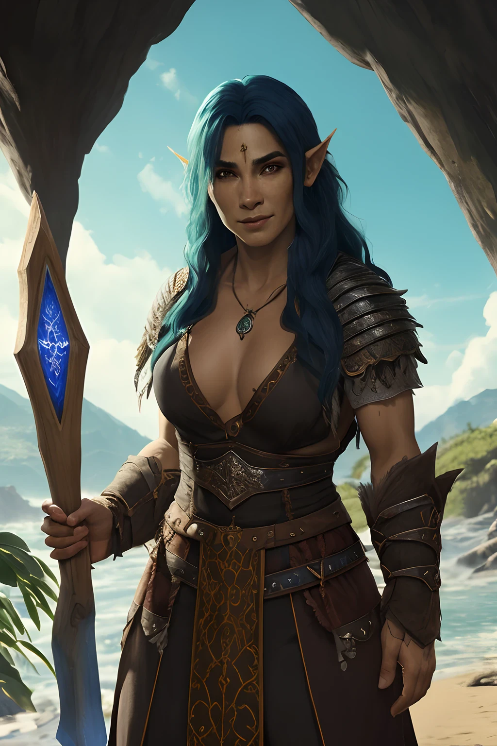 Obra prima, melhor qualidade, A young female orc sorceress, usando tunica, capuz, cabelos brancos, segurando um cajado, ultra detalhado, 8k, muito reailista
