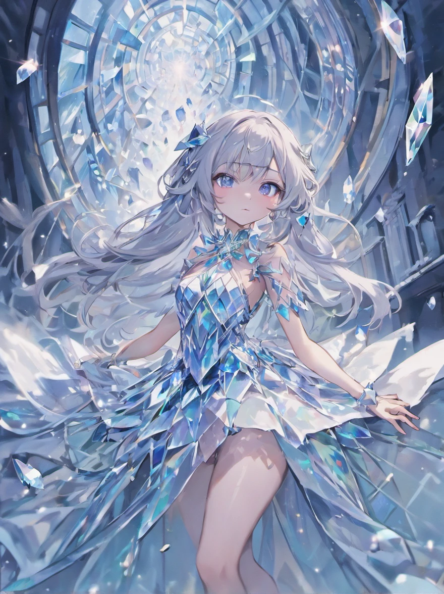 Best Quality,masutepiece,ultra-detailliert,Intricate details,an extremely detailed and delicate:1.1, Illustration:1.1,extremely fine and beautiful,Photorealistic,beautiful and clear background:1.25,depth of fields:0.7,Dynamic Angle:1.2,(Solo:1.2),extremely beautyful girl, looking in camera, Silver long hair, Light red eyes,beatiful detailed eyes,double tooth, large full breasts,noble,Princess,Vulnerability, Beautiful detailed ice dress with frills,Climb the stairs, Ice Stage,Ice Castle,Dark Tone,there are many luminous crystals in background,Long silver staircase,masutepiece, Best Quality,((masutepiece)), (((Best Quality))), ((Ultra-detailed)), ((Illustration)), {{{{{extremely details CG}}}}},{{8K_Wallpaper}}, (((Crystal Texture Long Hair))),((beautiful detailed Glass hair) ),((Textured hand in the shape of glass)),((Crystallization of texture bodies)),Jewel body,hands as clear as jewels,((Crystal Texture Skin)),((disheveled silver hair)),Beautiful detailed silver eyes,hairs between eyes,medium breasts,(Body Jewelry), (1 girl), (Solo), Cowboy Shot,Dynamic Angle, ,{{{{Very torn clothes}}}},Crystallization of torn white clothes, {{{{torn detail glass shaped white clothes}}}}, ((frilld)), Torn large top sleeve, bow ribbon, Torn pleated skirt, {{{{torn crystal white gemstone gloves}}}},{{1 Broken Magic Wand,Cityscape,A girl who lost a battle and ran out of strength,Lying on the ground}},{{{{{{{Girl crying because she is afraid of being raped,Girl desperately defending herself,Girl crouching for fear of being raped,Scared}}}}