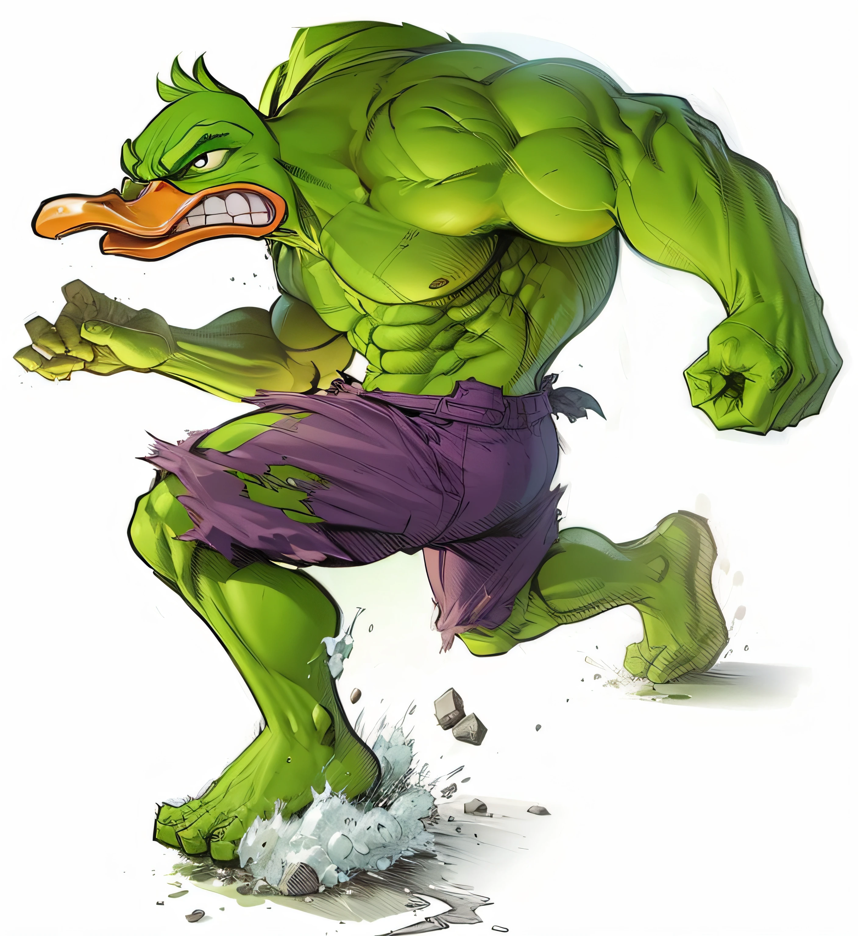 Hulk Duck Cartoon Smashing the Ground by Kim Lee, david finch