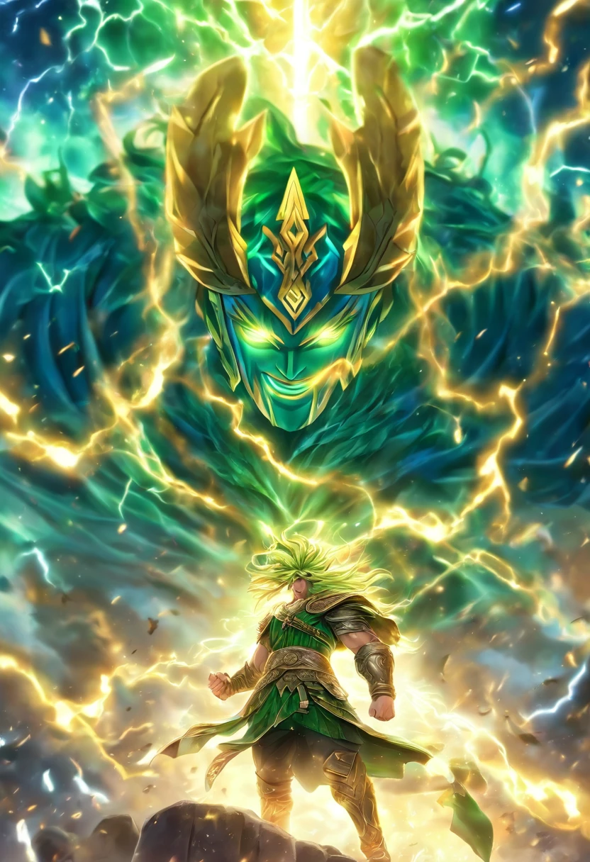 (((Cian))) best quality, ultra-high resolution, 4K detailed CG, masterpiece,Celtic God,thunders, ,Celtic clothing,Celtic mythology, ((Celtic God of Thunder)) ,Celtic image,aesthetics, centered on the screen