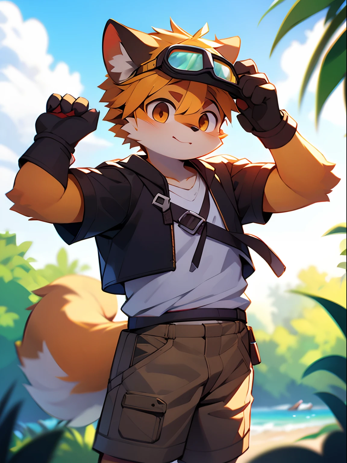 author：Jrjresq, author：Kirito, mammal, Furry, Male, Solo, wears, visor, Summer,Leather glove，protective goggles，Amber hair