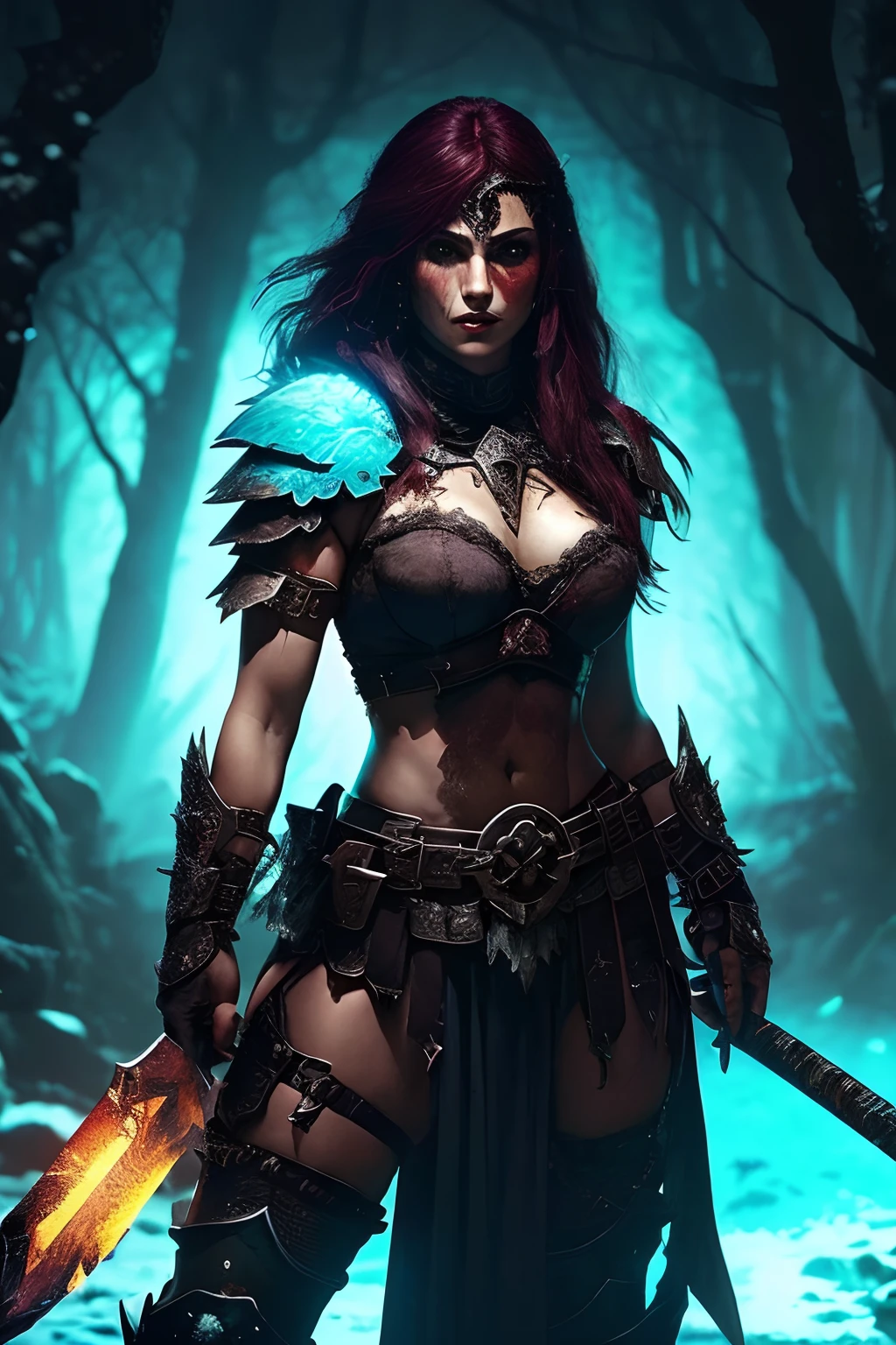 (papel de parede 8k extremamente detalhado), An average photo of a female warrior berserker necromancer, intrincado, alto detalhe, Dramatic