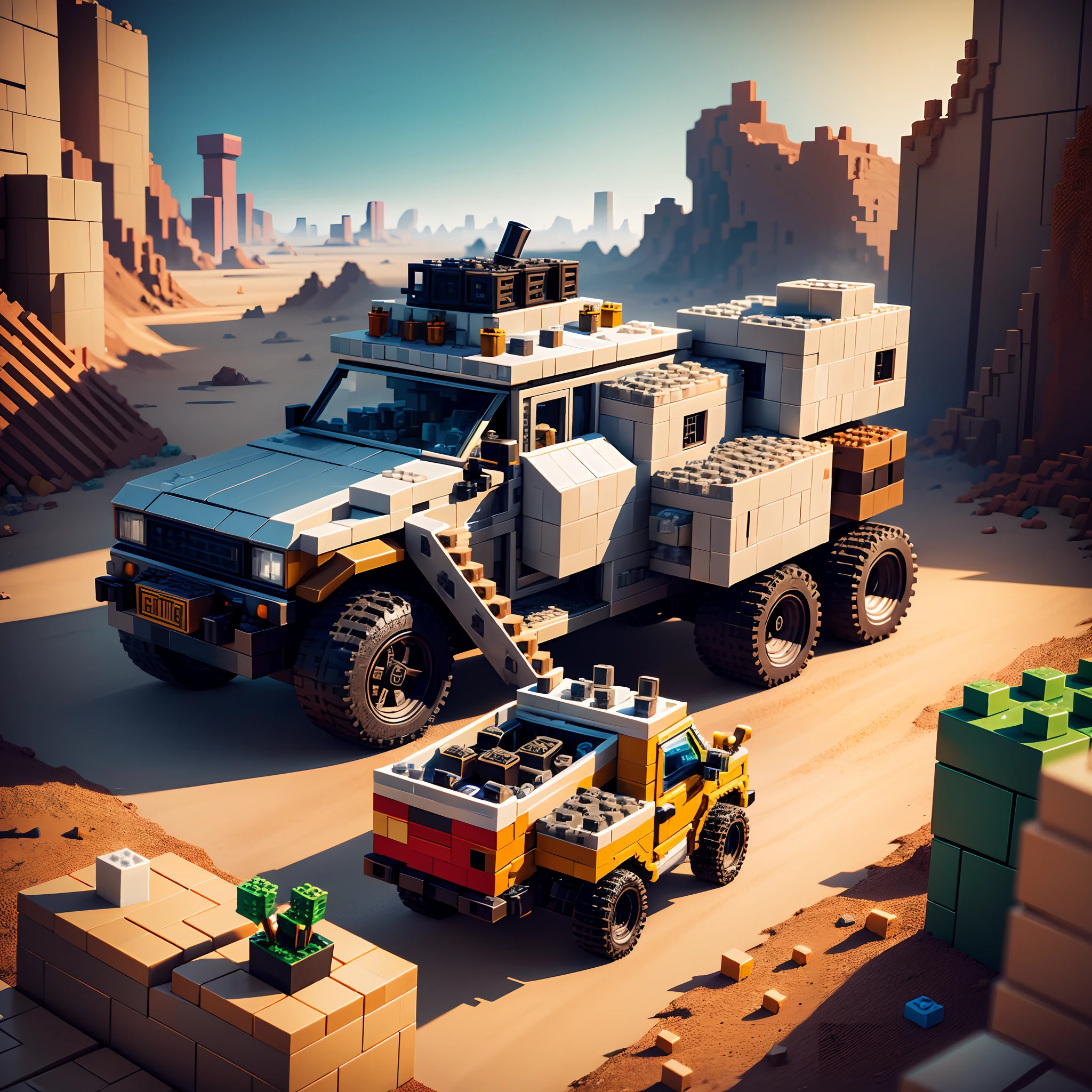 Lego Minecraft Game Scene, intensely detailed, extra high resolution, 8K UHD   , Lego Mad Max, LEGO Crazy Max ,((lego)) --v 6